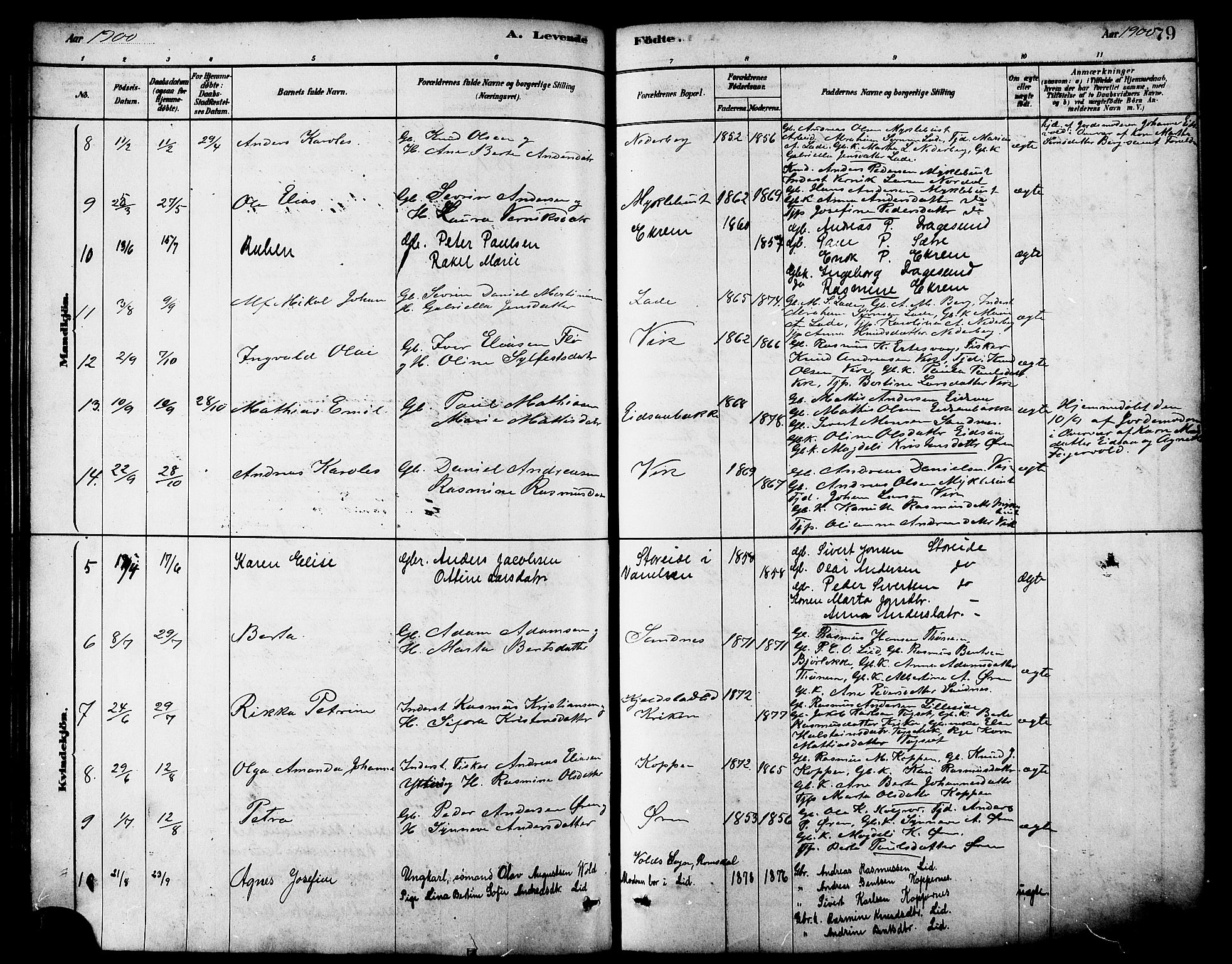 Ministerialprotokoller, klokkerbøker og fødselsregistre - Møre og Romsdal, AV/SAT-A-1454/502/L0027: Parish register (copy) no. 502C01, 1878-1908, p. 79