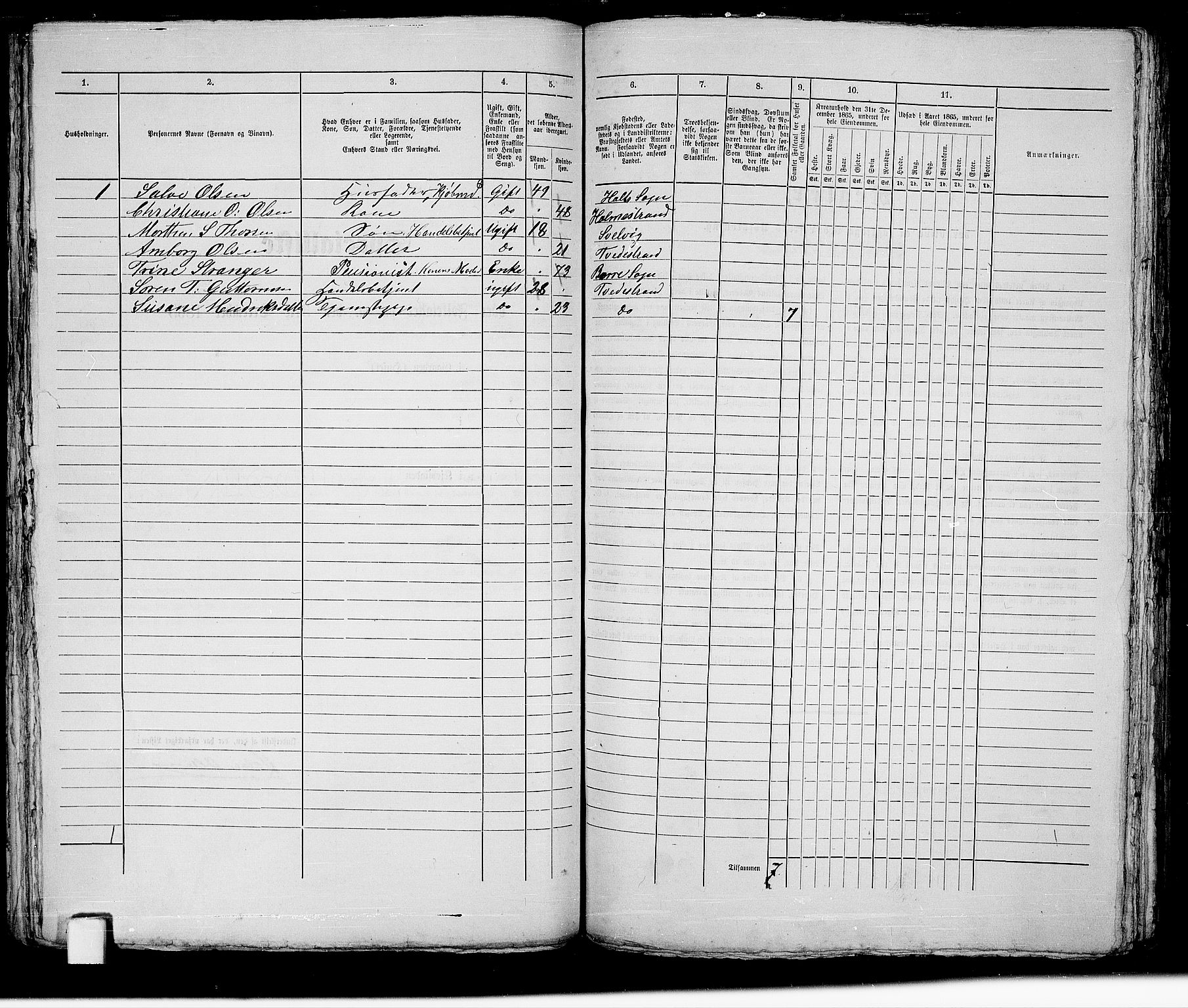 RA, 1865 census for Holt/Tvedestrand, 1865, p. 160