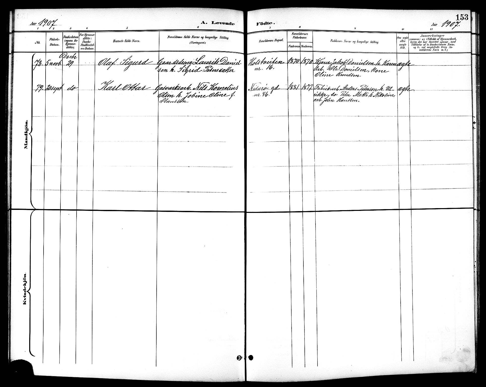 Ministerialprotokoller, klokkerbøker og fødselsregistre - Sør-Trøndelag, SAT/A-1456/601/L0094: Parish register (copy) no. 601C12, 1898-1911, p. 153