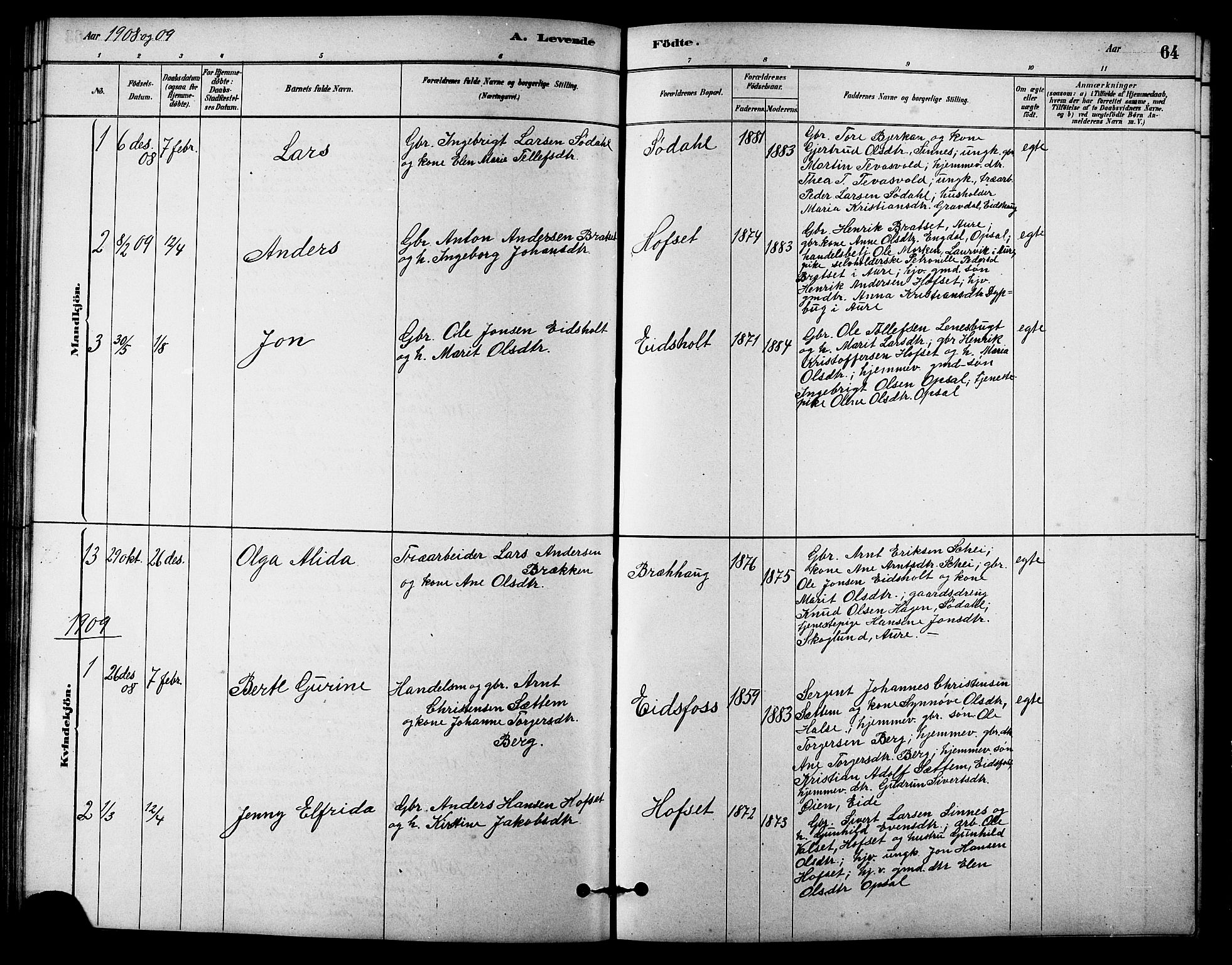 Ministerialprotokoller, klokkerbøker og fødselsregistre - Sør-Trøndelag, AV/SAT-A-1456/631/L0514: Parish register (copy) no. 631C02, 1879-1912, p. 64