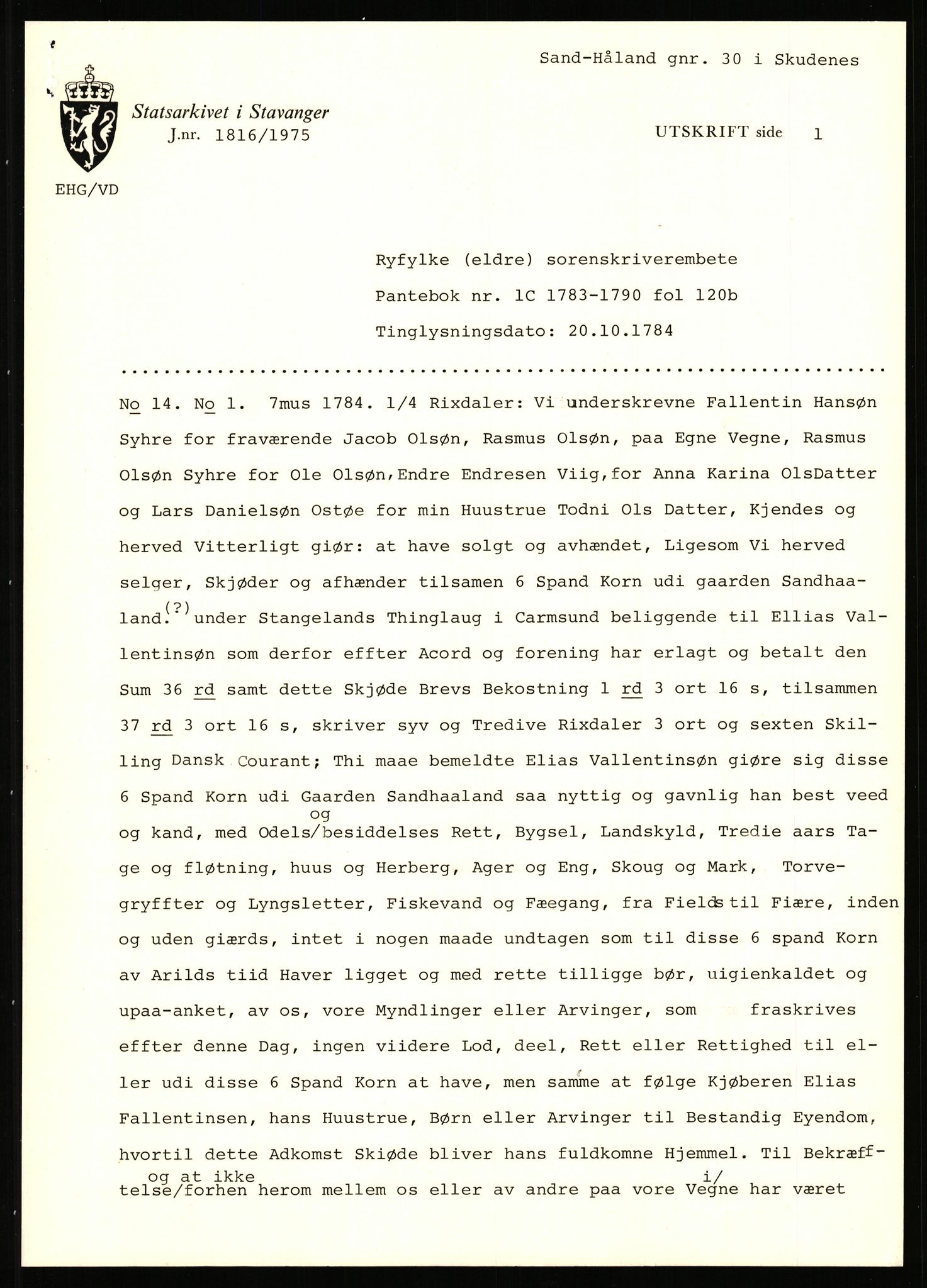 Statsarkivet i Stavanger, AV/SAST-A-101971/03/Y/Yj/L0072: Avskrifter sortert etter gårdsnavn: Sagbakken - Sandstøl indre, 1750-1930, p. 511