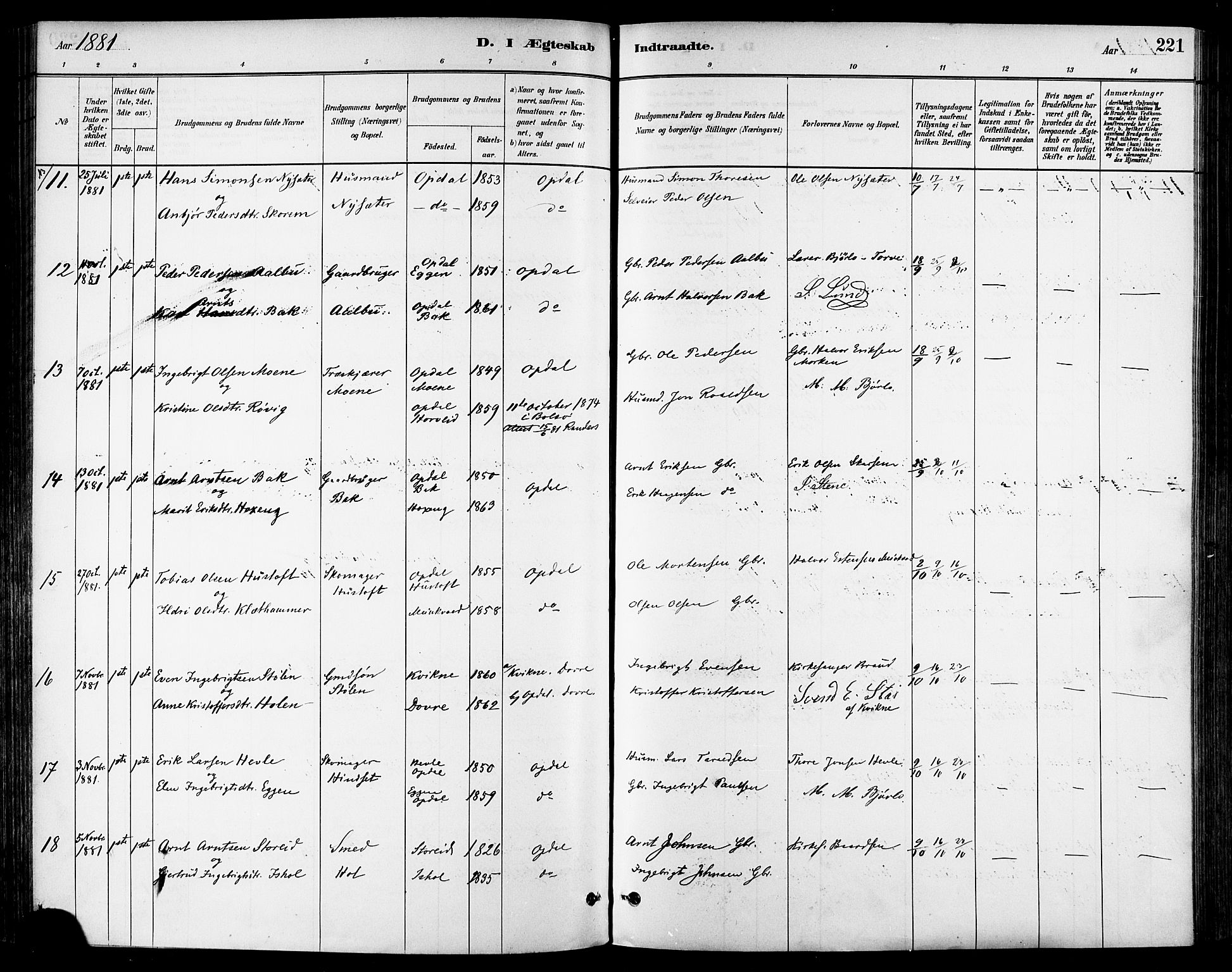 Ministerialprotokoller, klokkerbøker og fødselsregistre - Sør-Trøndelag, SAT/A-1456/678/L0901: Parish register (official) no. 678A10, 1881-1894, p. 221