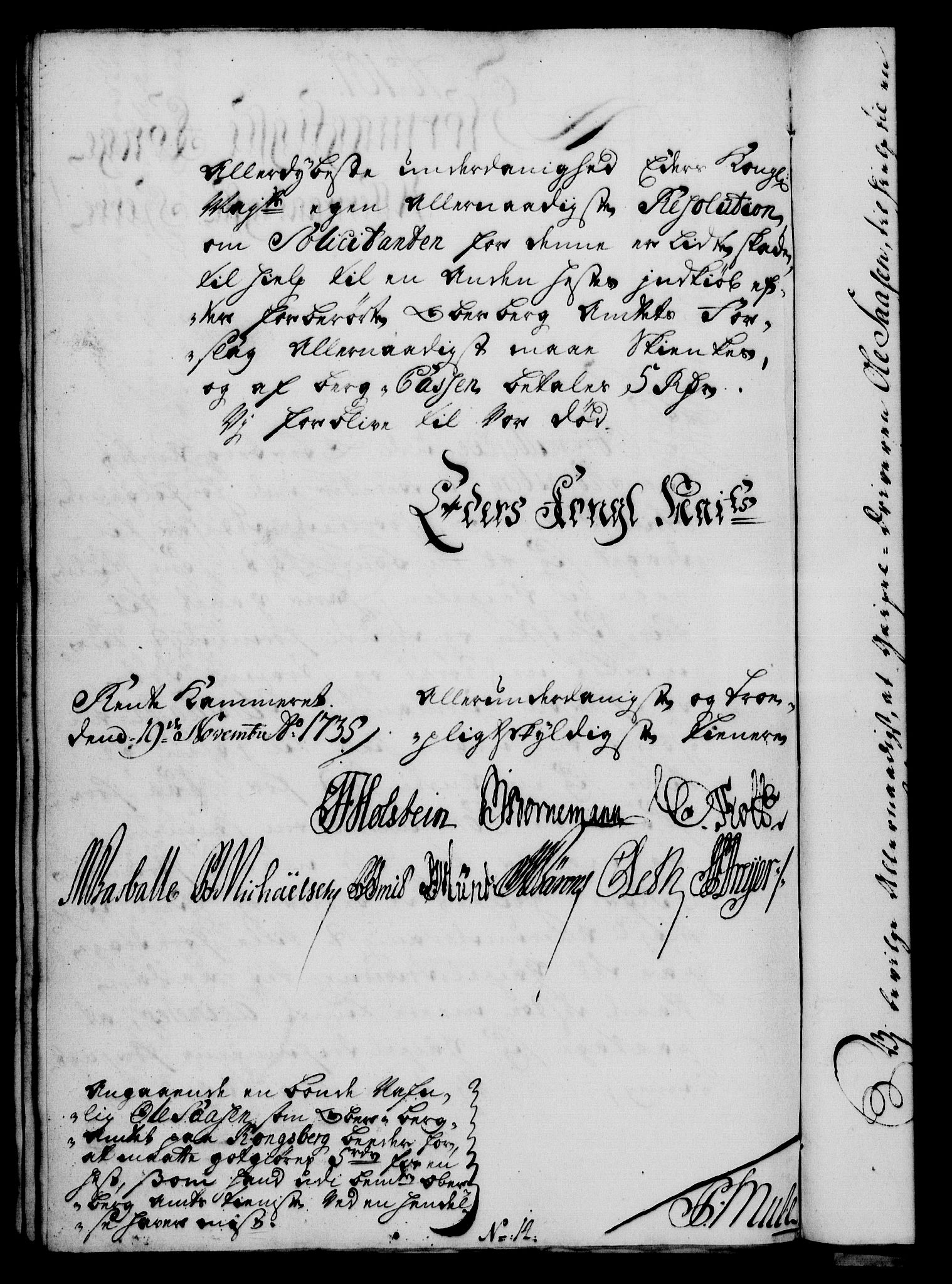 Rentekammeret, Kammerkanselliet, RA/EA-3111/G/Gf/Gfa/L0018: Norsk relasjons- og resolusjonsprotokoll (merket RK 52.18), 1735, p. 645
