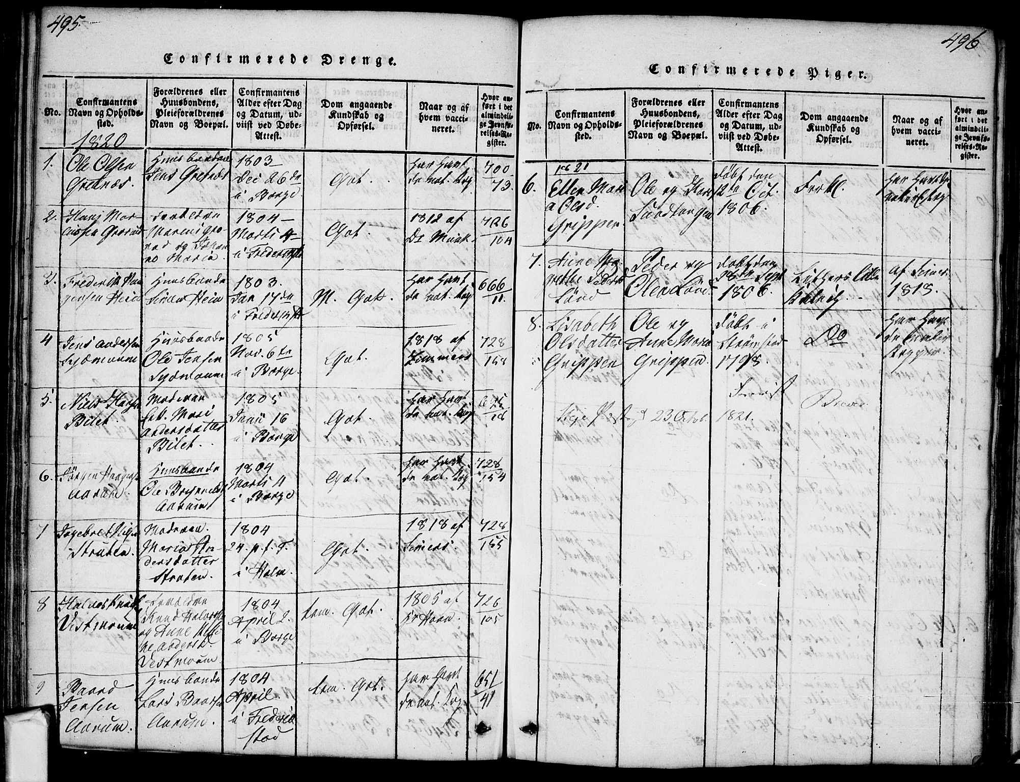 Borge prestekontor Kirkebøker, AV/SAO-A-10903/F/Fa/L0003: Parish register (official) no. I 3, 1815-1836, p. 495-496