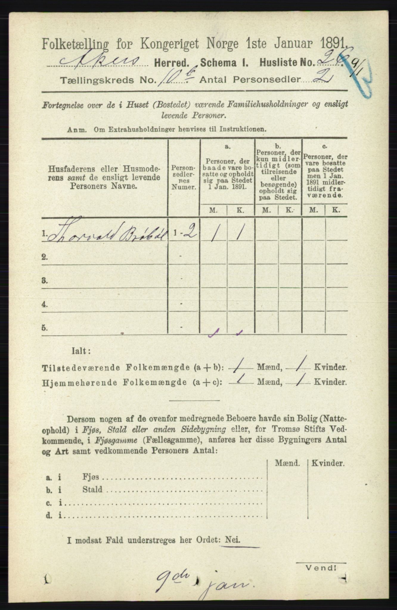 RA, 1891 census for 0218 Aker, 1891, p. 9578