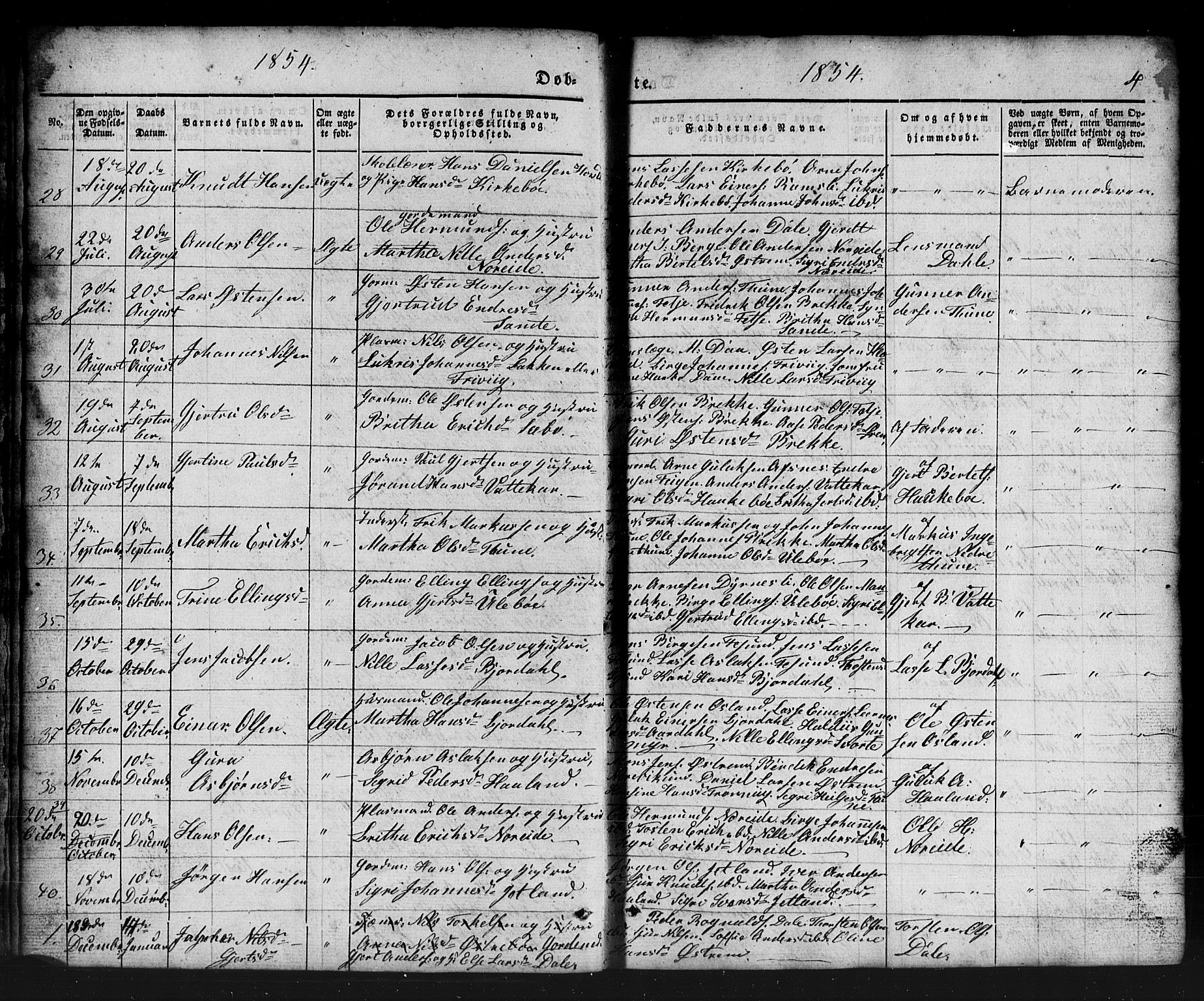 Lavik sokneprestembete, AV/SAB-A-80901: Parish register (copy) no. B 1, 1854-1881, p. 4