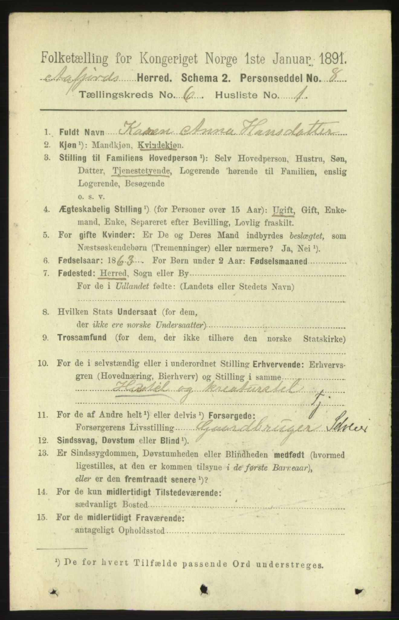 RA, 1891 census for 1630 Åfjord, 1891, p. 1482