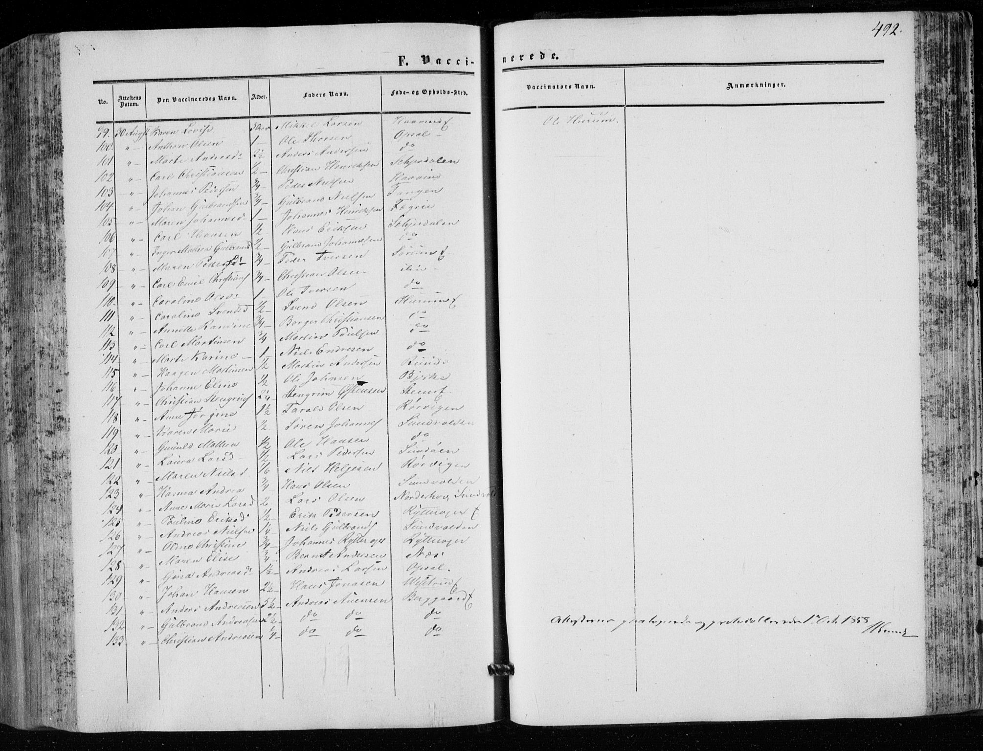 Hole kirkebøker, AV/SAKO-A-228/F/Fa/L0006: Parish register (official) no. I 6, 1852-1872, p. 492