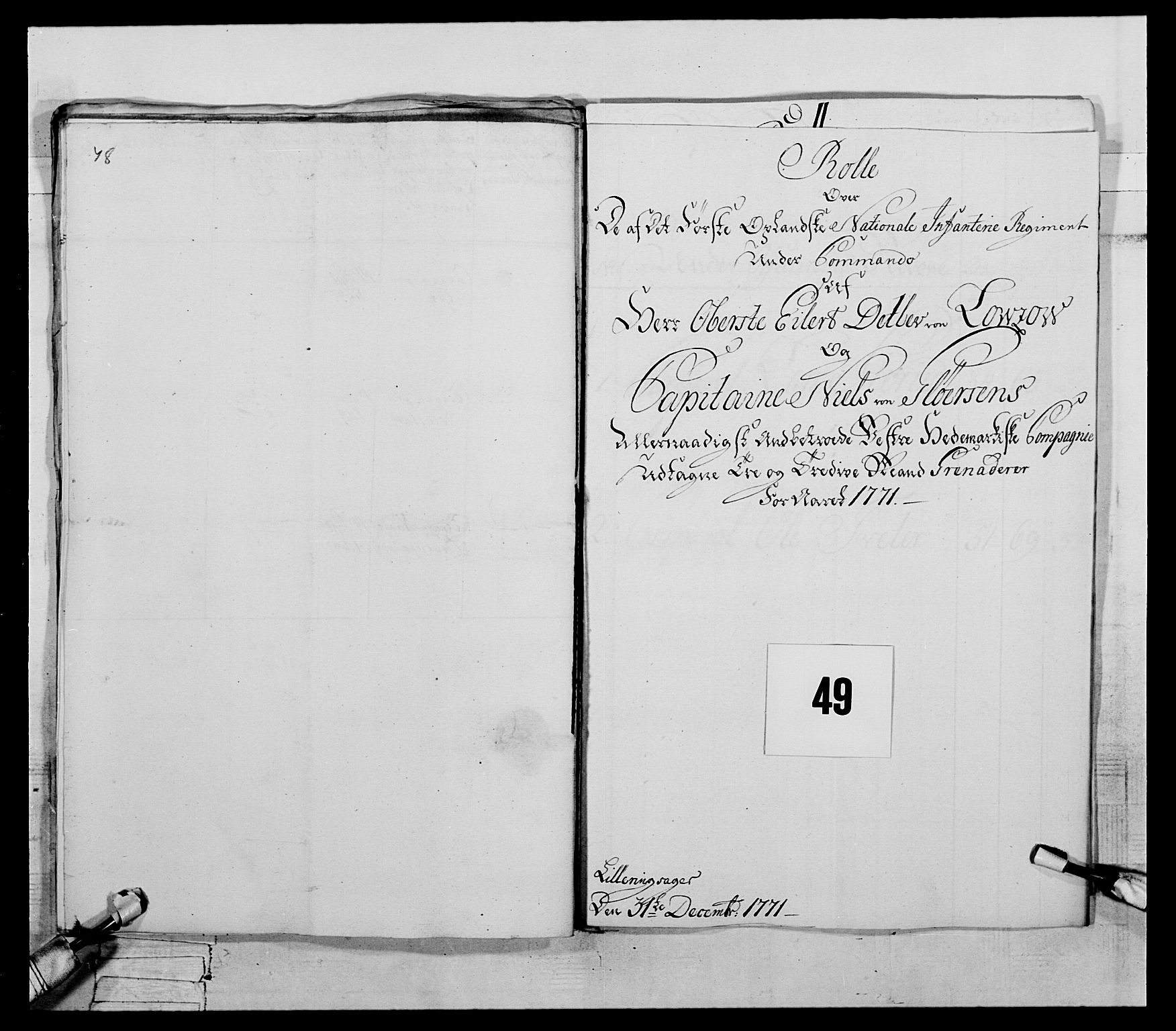 Generalitets- og kommissariatskollegiet, Det kongelige norske kommissariatskollegium, AV/RA-EA-5420/E/Eh/L0057: 1. Opplandske nasjonale infanteriregiment, 1769-1771, p. 631