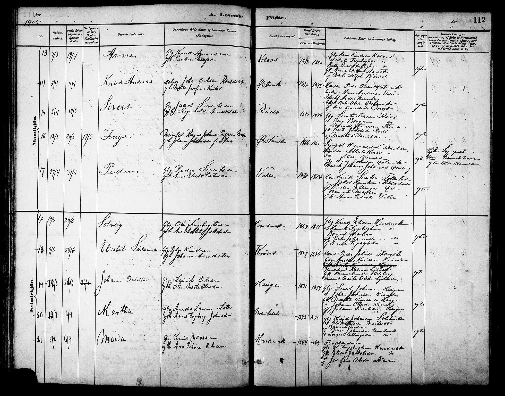 Ministerialprotokoller, klokkerbøker og fødselsregistre - Møre og Romsdal, AV/SAT-A-1454/513/L0189: Parish register (copy) no. 513C03, 1883-1904, p. 112