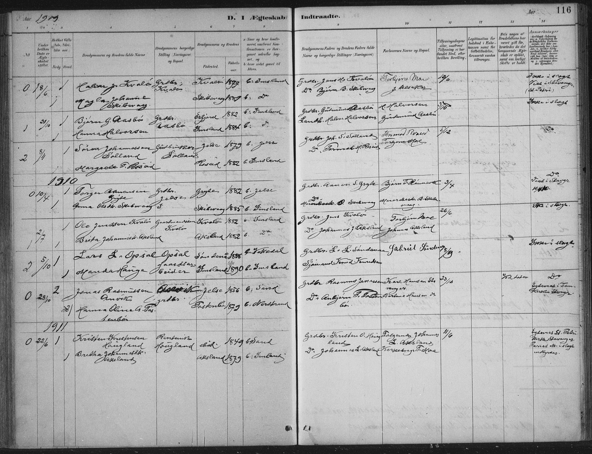 Vikedal sokneprestkontor, AV/SAST-A-101840/01/IV: Parish register (official) no. A 12, 1886-1929, p. 116