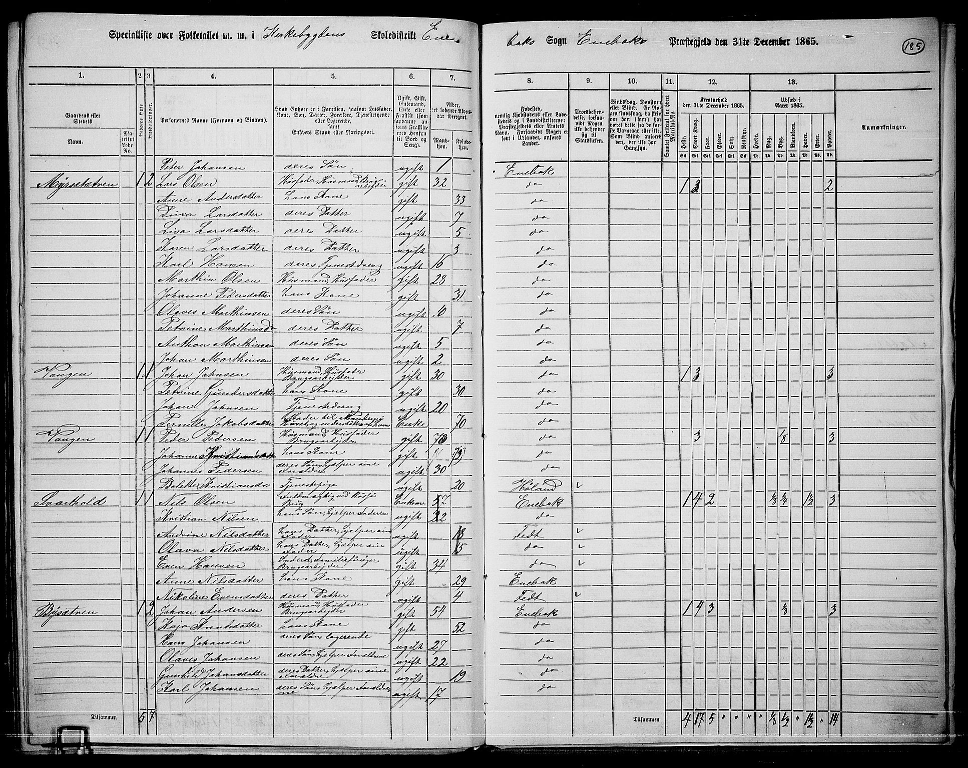 RA, 1865 census for Enebakk, 1865, p. 162