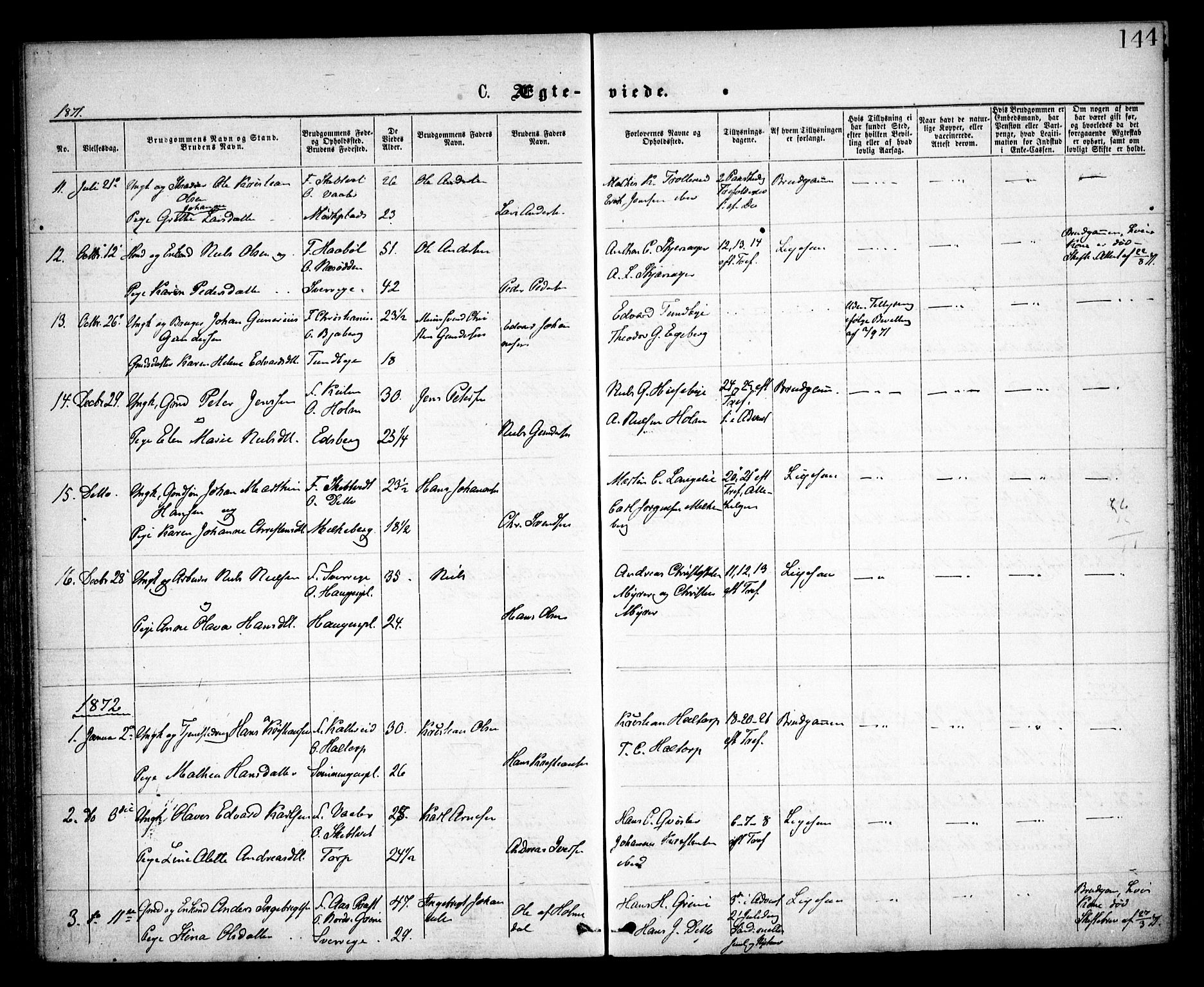 Spydeberg prestekontor Kirkebøker, SAO/A-10924/F/Fa/L0006: Parish register (official) no. I 6, 1863-1874, p. 144