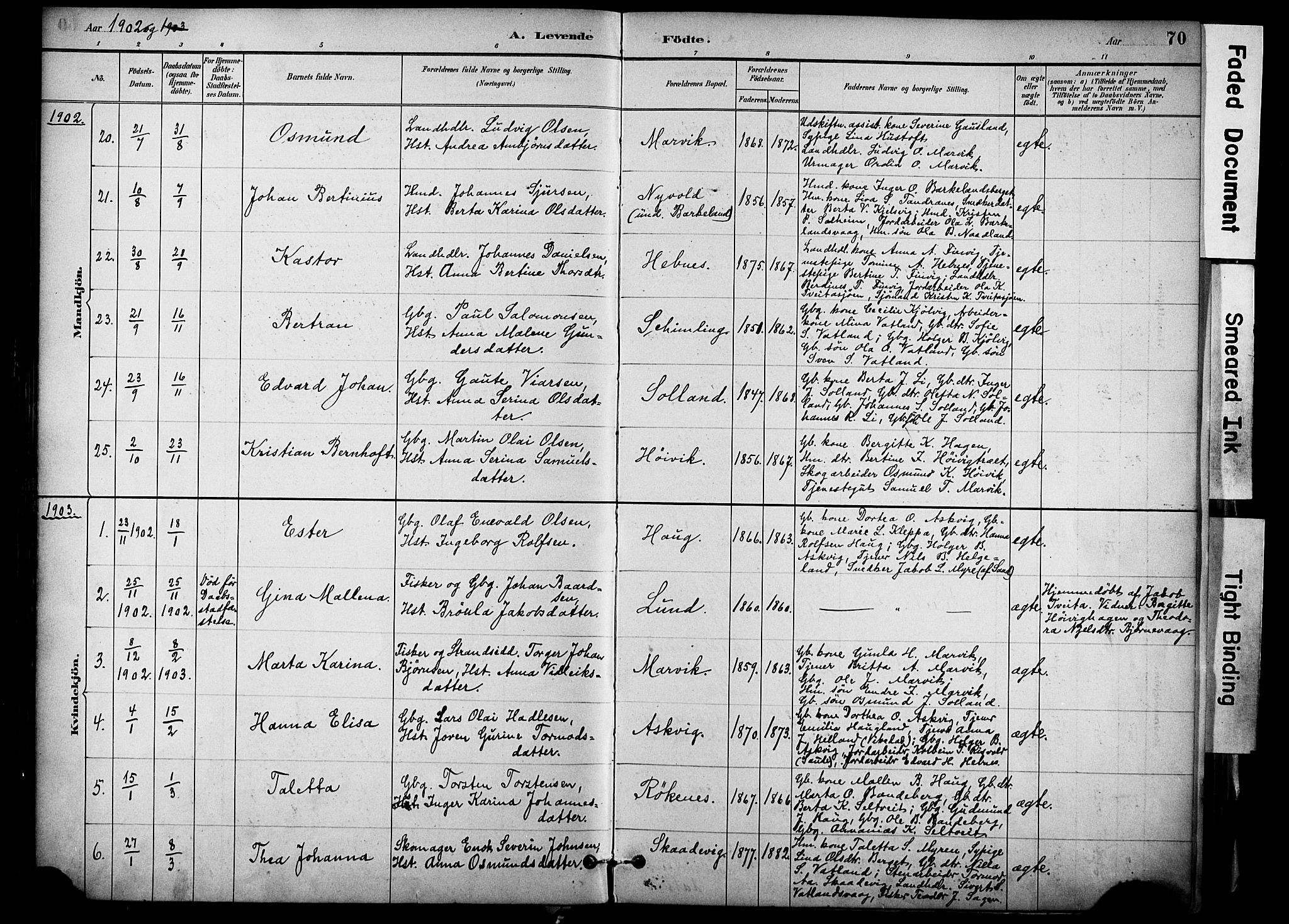 Jelsa sokneprestkontor, SAST/A-101842/01/IV: Parish register (official) no. A 10, 1884-1906, p. 70