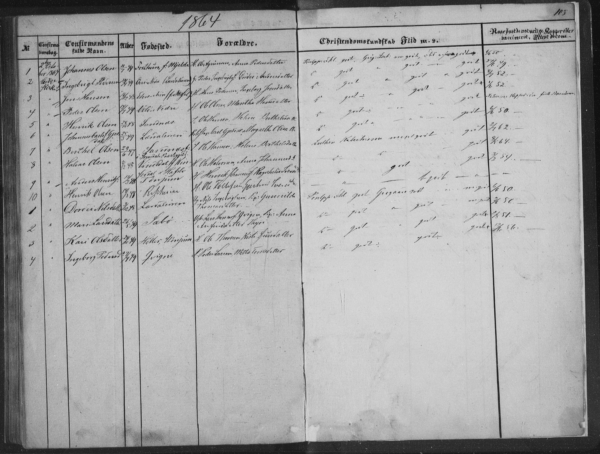 Lærdal sokneprestembete, AV/SAB-A-81201: Parish register (official) no. A 13, 1847-1864, p. 103