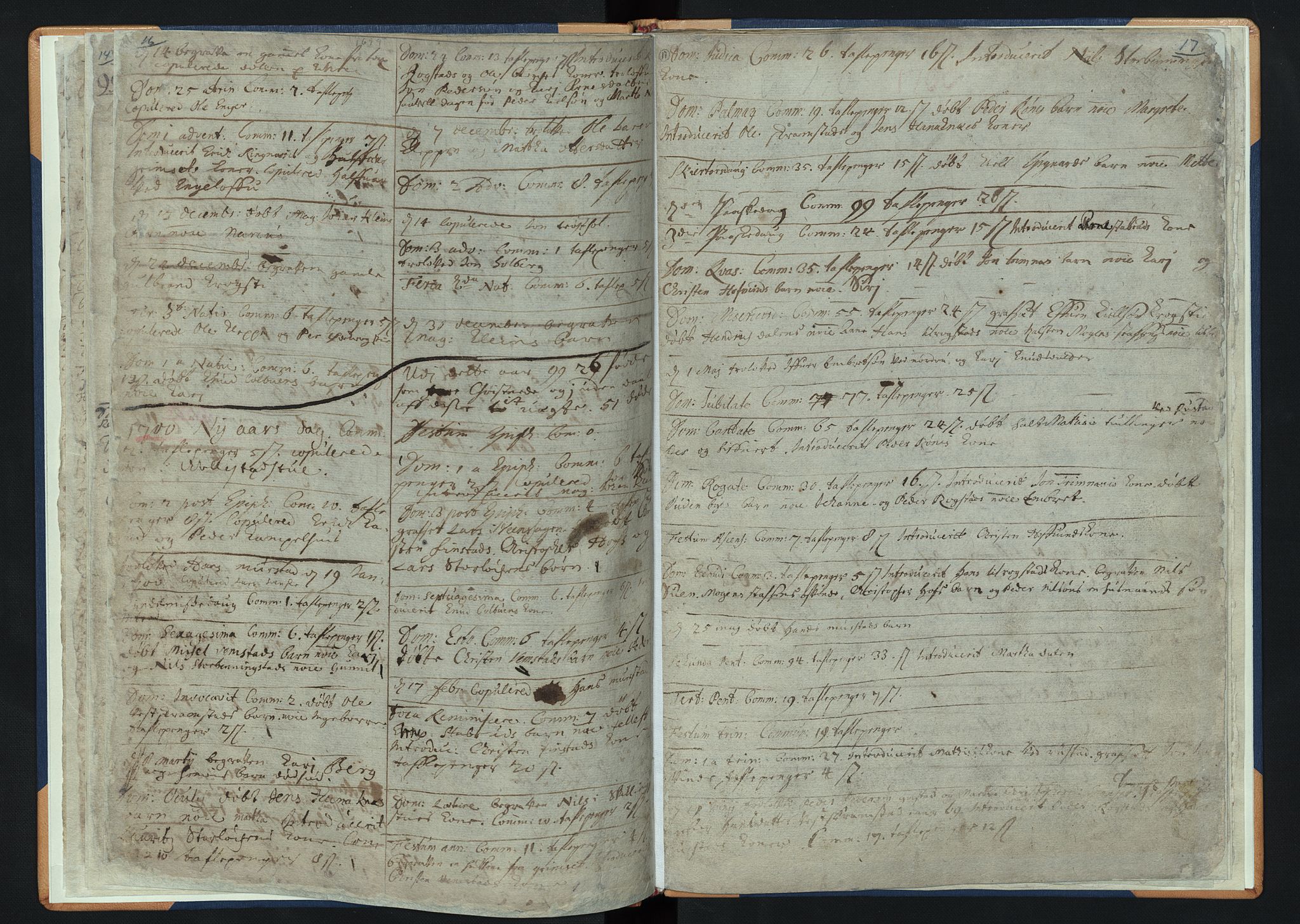 Løten prestekontor, SAH/PREST-022/K/Ka/L0001: Parish register (official) no. 1, 1694-1711, p. 16-17