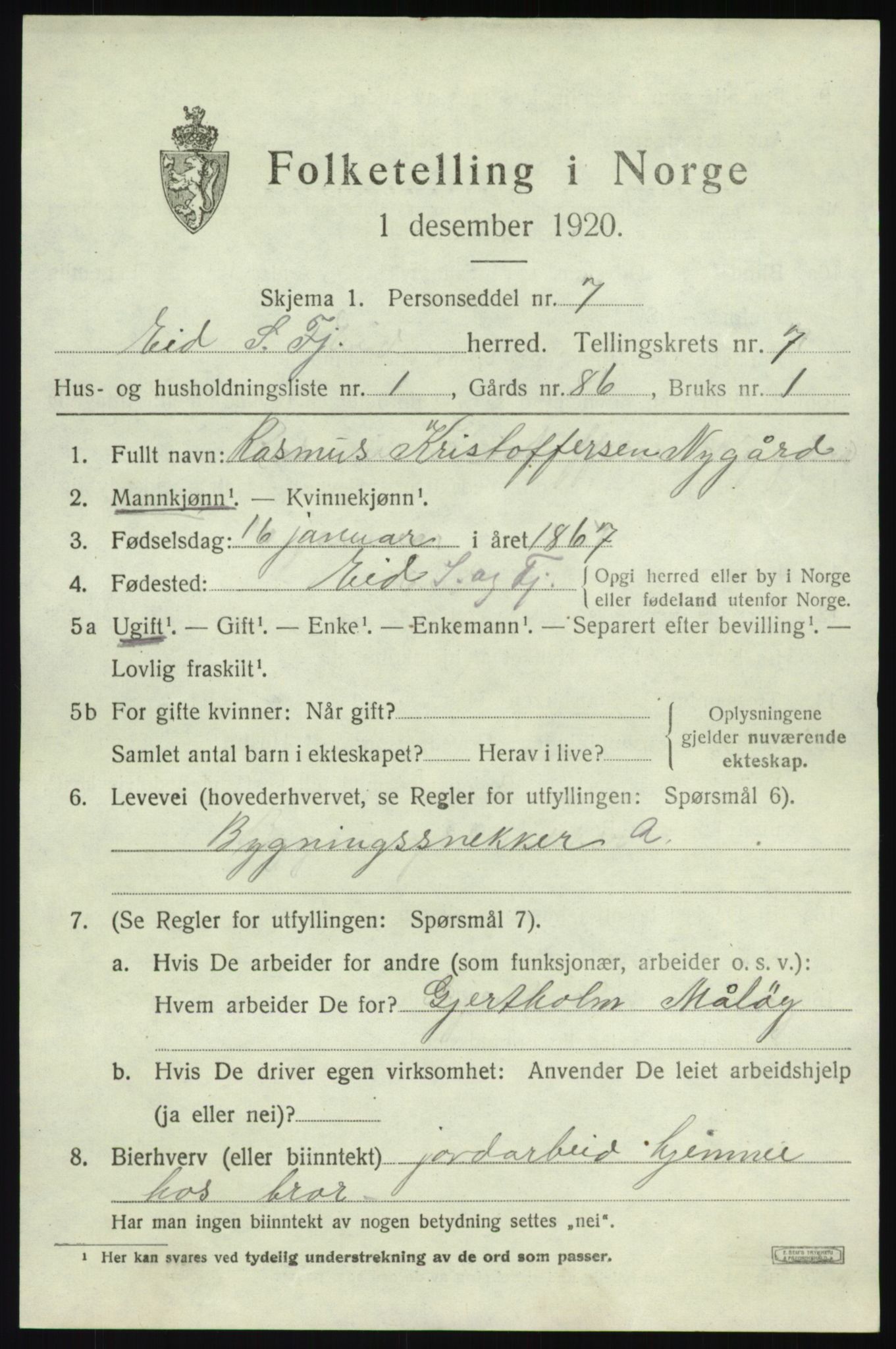 SAB, 1920 census for Eid, 1920, p. 3484