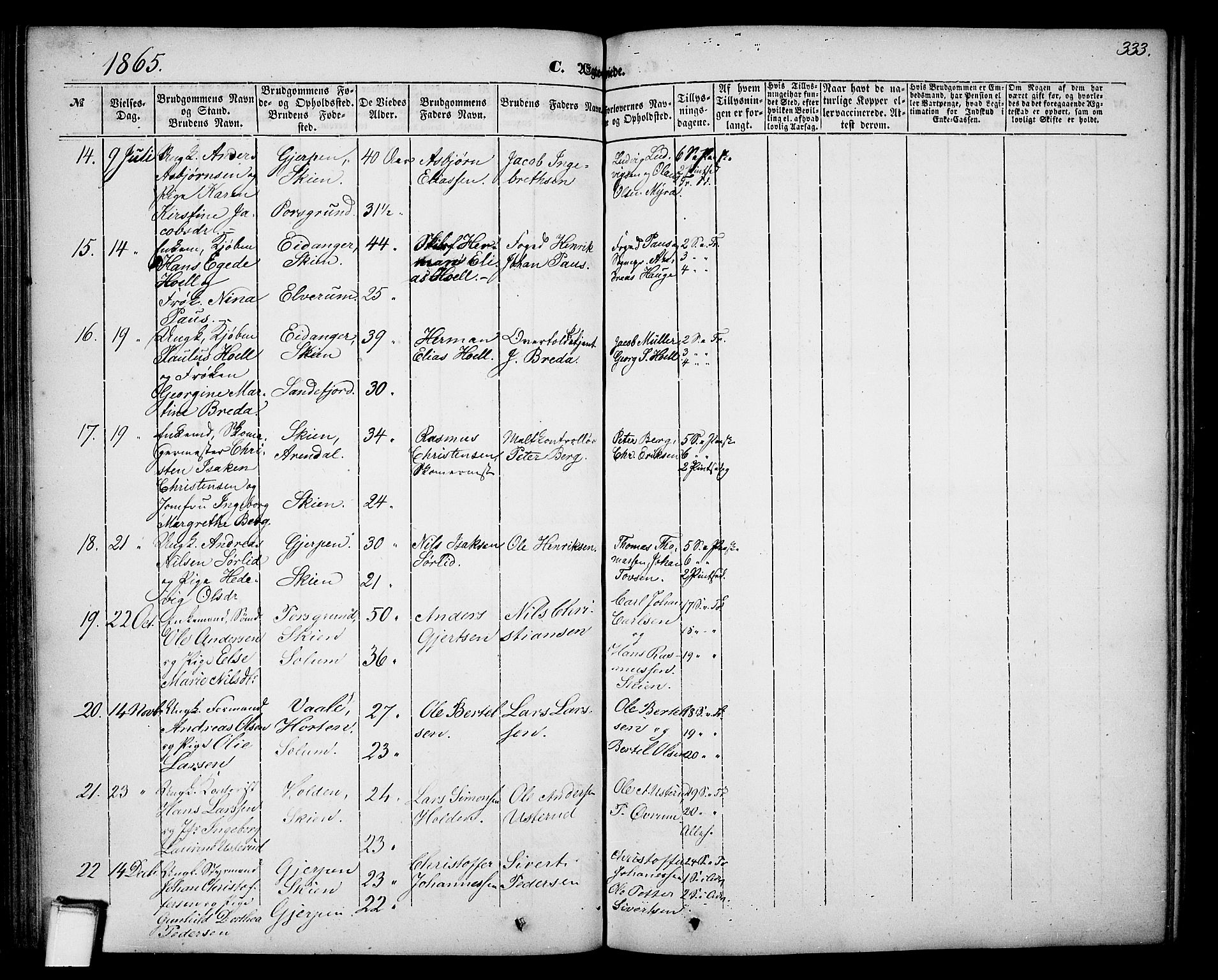 Skien kirkebøker, SAKO/A-302/G/Ga/L0004: Parish register (copy) no. 4, 1843-1867, p. 333