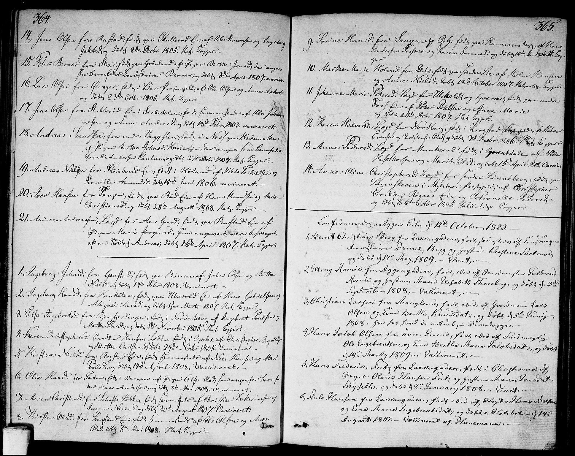 Aker prestekontor kirkebøker, SAO/A-10861/F/L0012: Parish register (official) no. 12, 1819-1828, p. 364-365