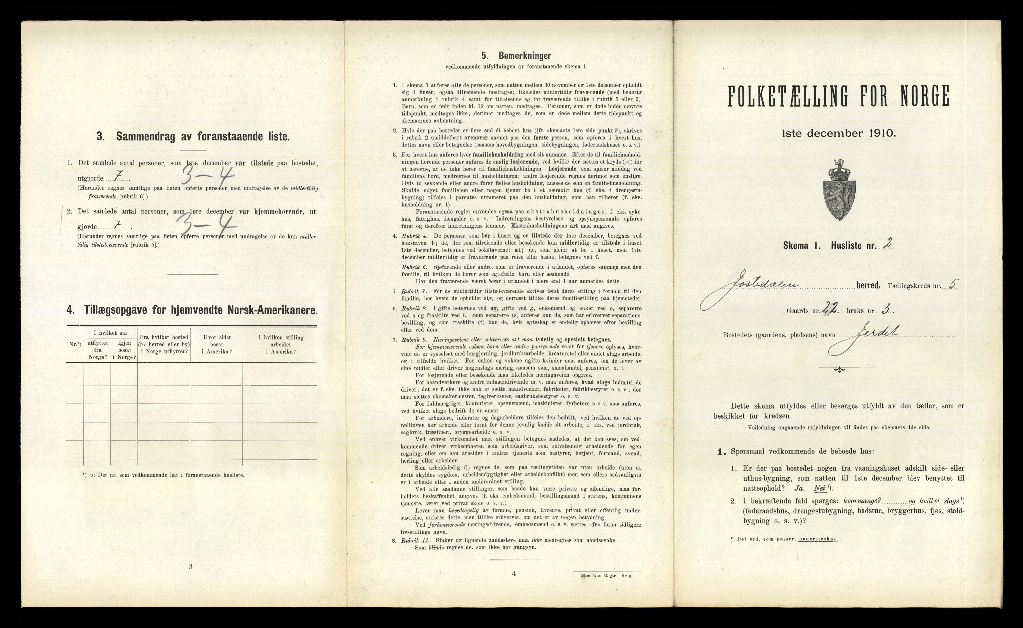 RA, 1910 census for Jostedal, 1910, p. 257