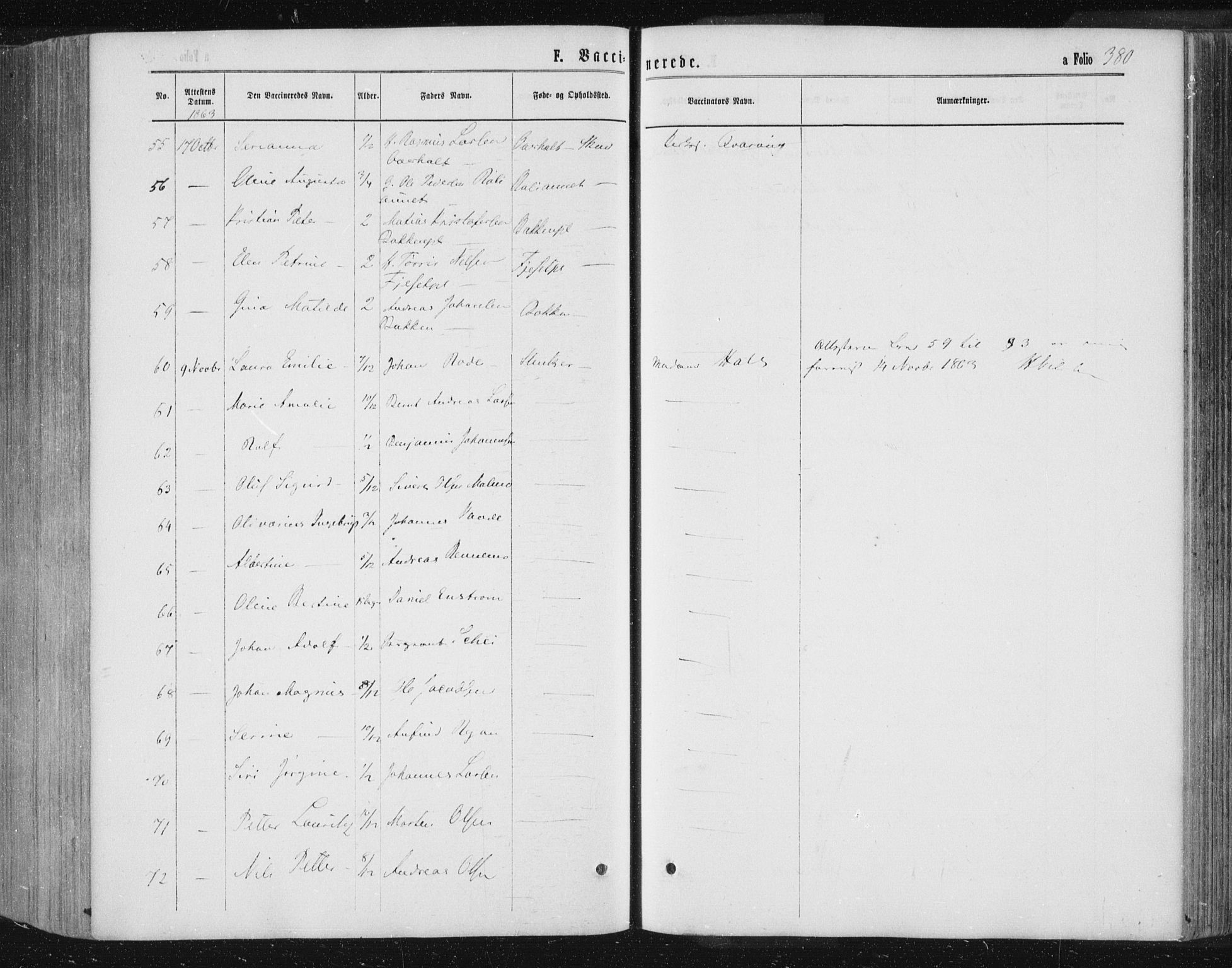 Ministerialprotokoller, klokkerbøker og fødselsregistre - Nord-Trøndelag, AV/SAT-A-1458/735/L0345: Parish register (official) no. 735A08 /1, 1863-1872, p. 380