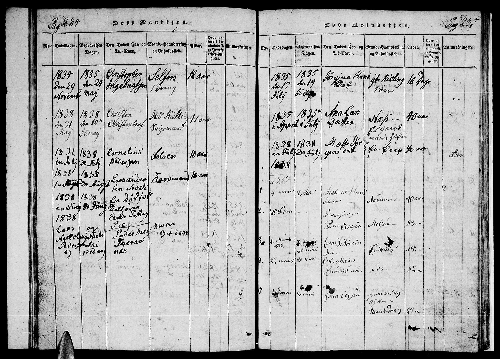 Ministerialprotokoller, klokkerbøker og fødselsregistre - Nordland, SAT/A-1459/846/L0651: Parish register (copy) no. 846C01, 1821-1841, p. 234-235