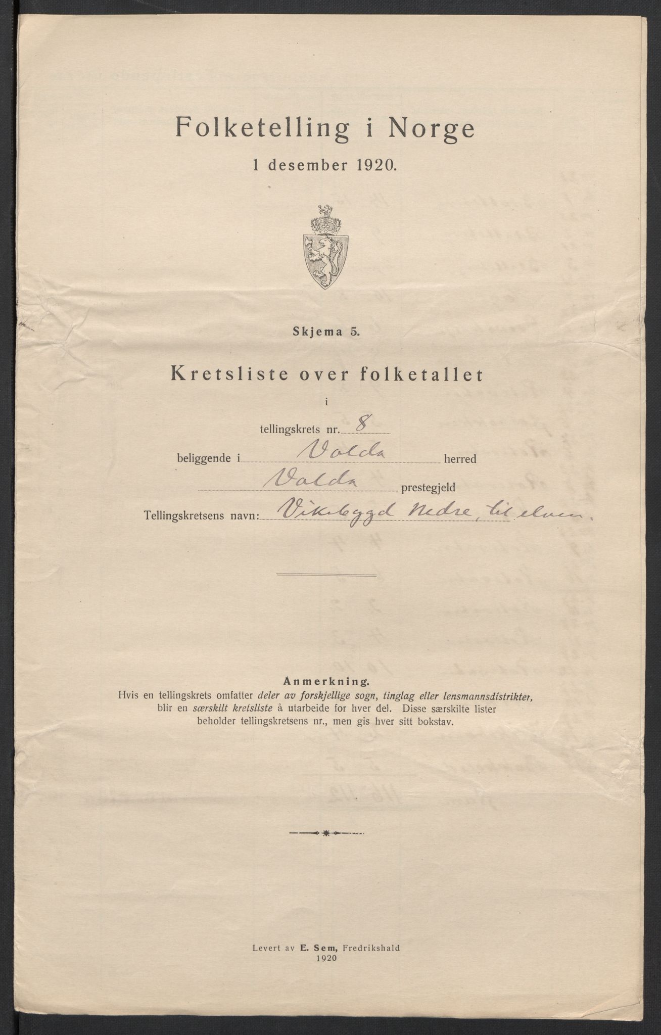 SAT, 1920 census for Volda, 1920, p. 27