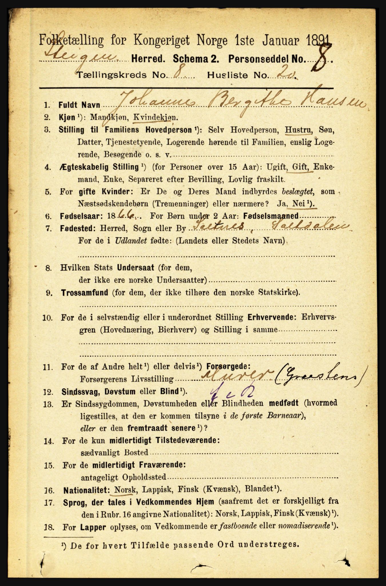 RA, 1891 census for 1848 Steigen, 1891, p. 2727