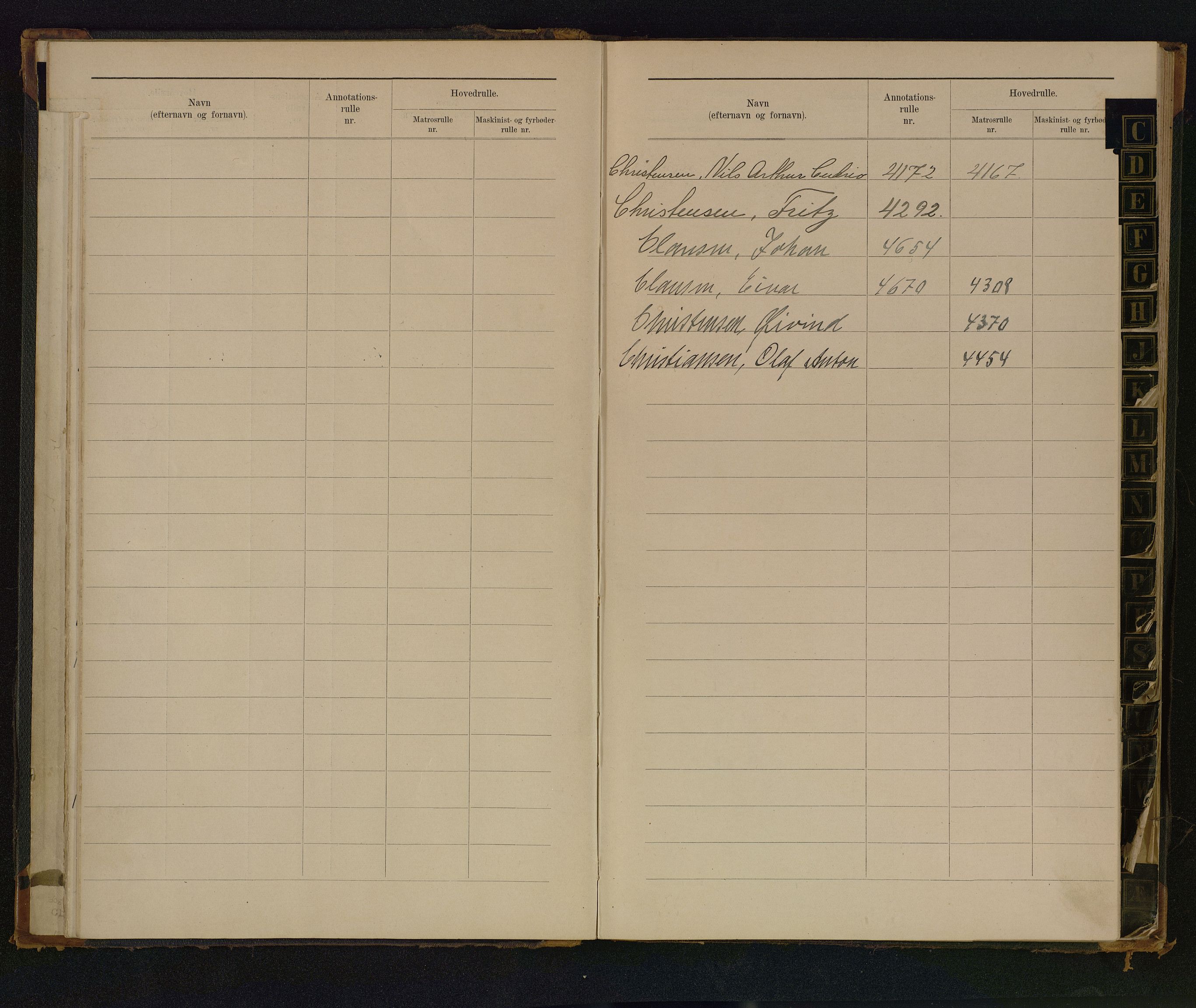 Mandal mønstringskrets, SAK/2031-0016/F/Fb/L0017/0002: Register til annontasjonsrulle og hovedrulle, Y-37 / Register til annotasjonsrulle Y-17 og hovedrulle Y-25, 1898-1948, p. 9