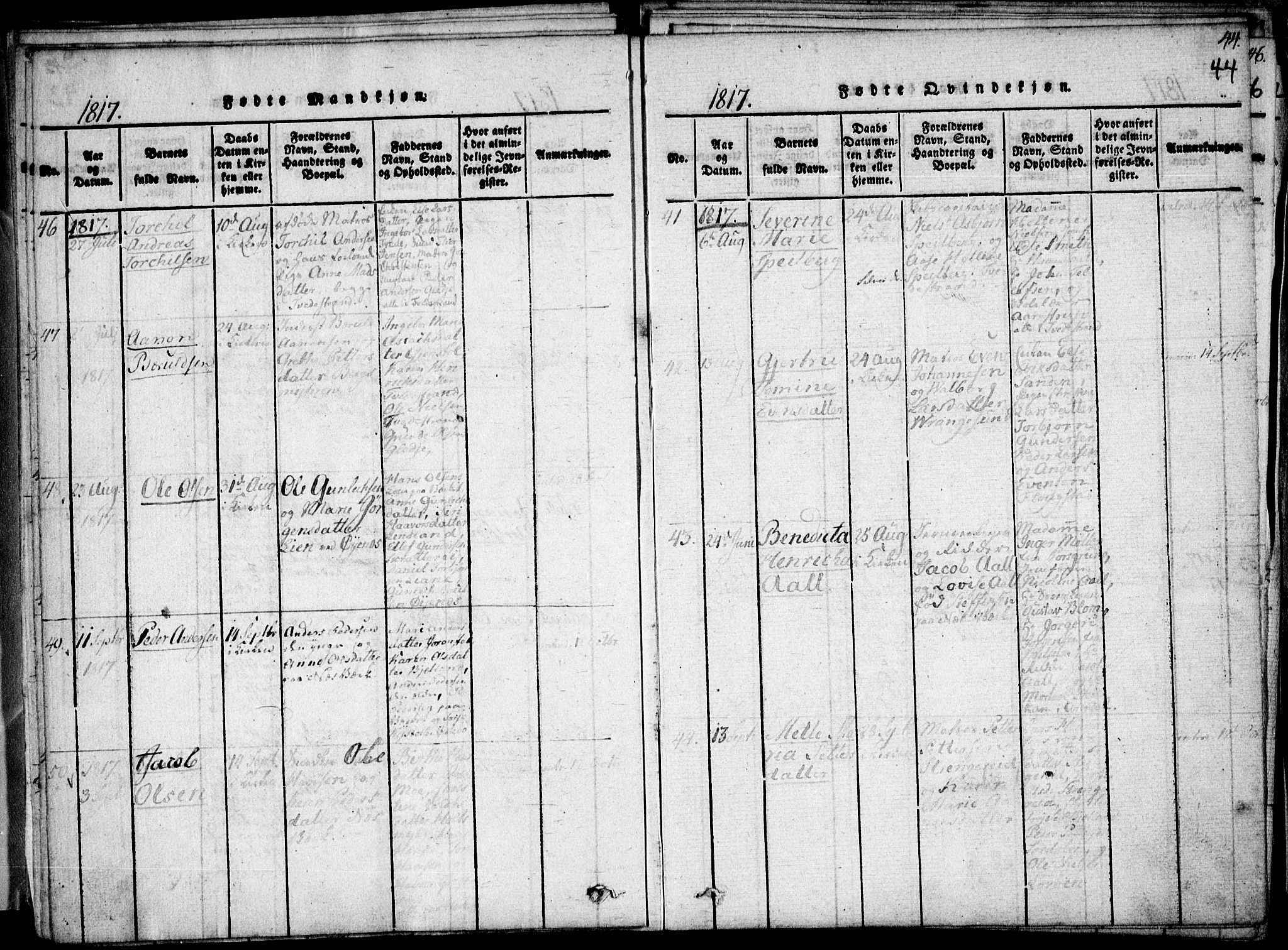 Holt sokneprestkontor, SAK/1111-0021/F/Fa/L0005: Parish register (official) no. A 5, 1813-1821, p. 44