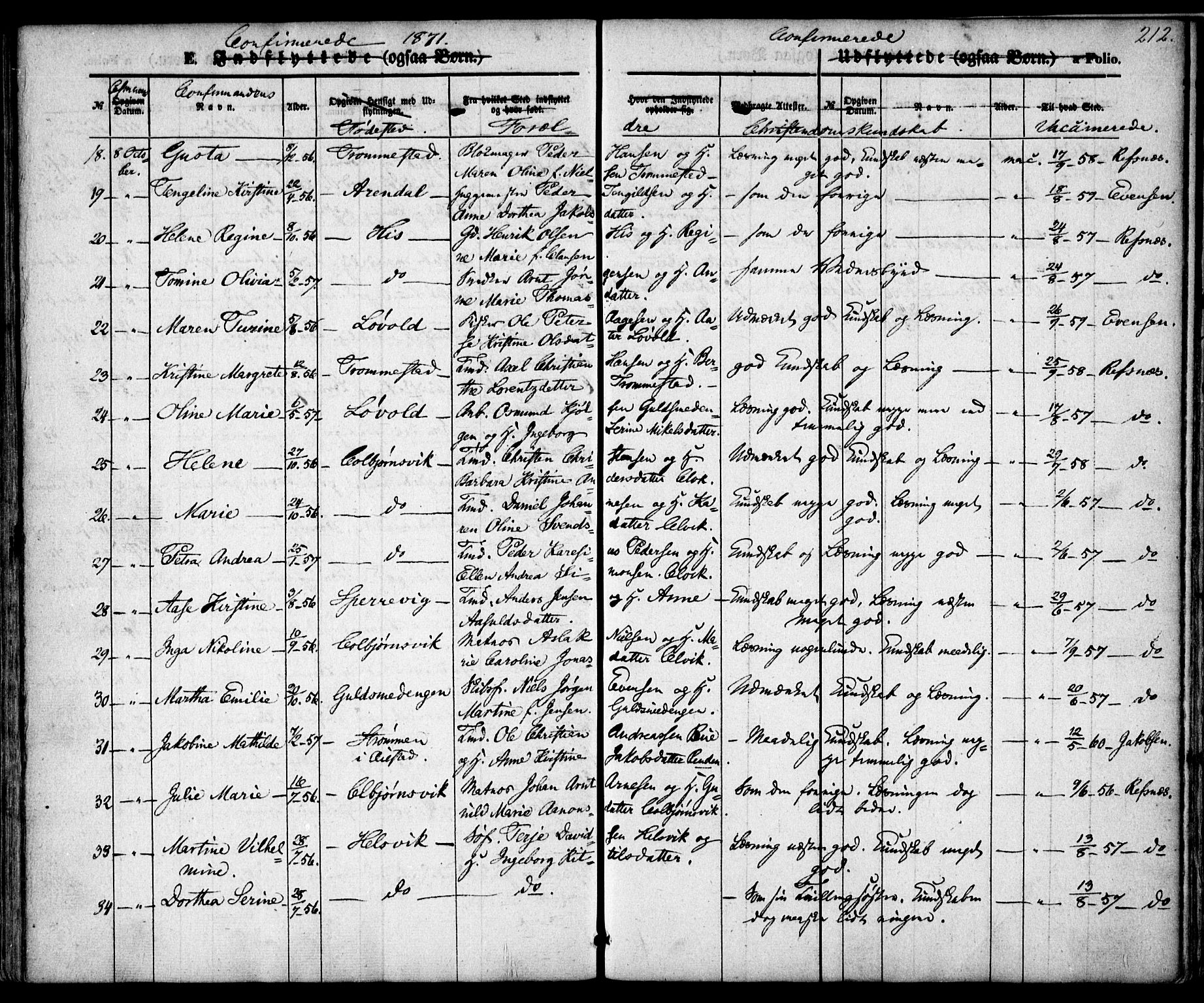 Hisøy sokneprestkontor, AV/SAK-1111-0020/F/Fa/L0001: Parish register (official) no. A 1, 1849-1871, p. 212