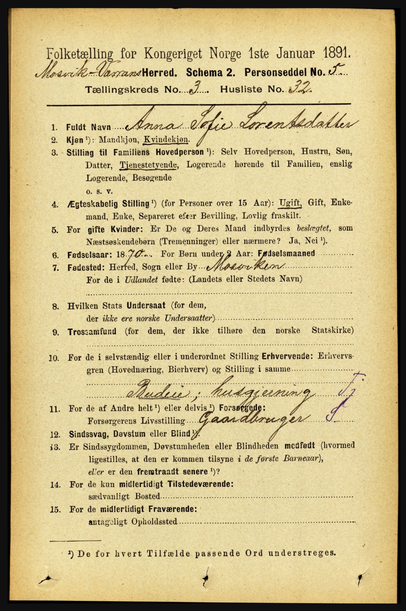 RA, 1891 census for 1723 Mosvik og Verran, 1891, p. 1134