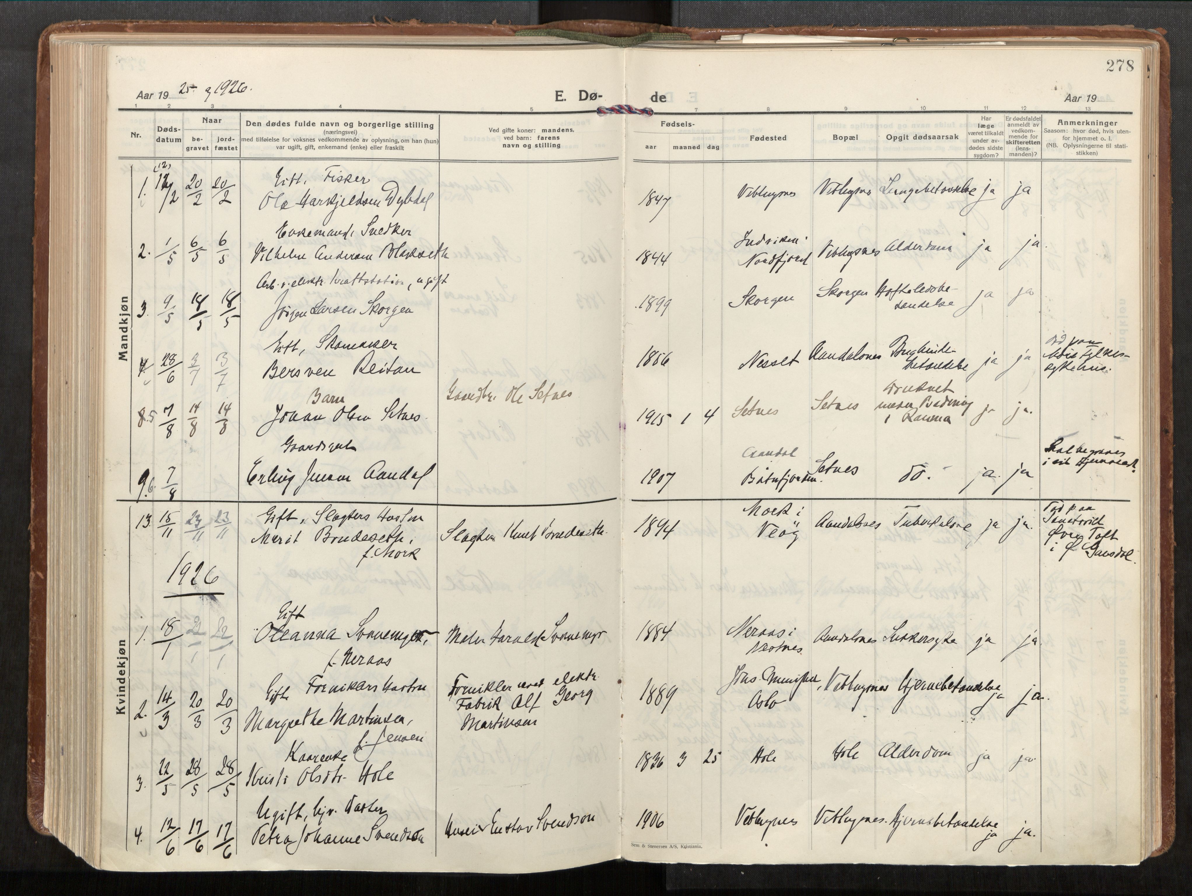 Ministerialprotokoller, klokkerbøker og fødselsregistre - Møre og Romsdal, AV/SAT-A-1454/544/L0587: Parish register (official) no. 544A11, 1924-1954, p. 278