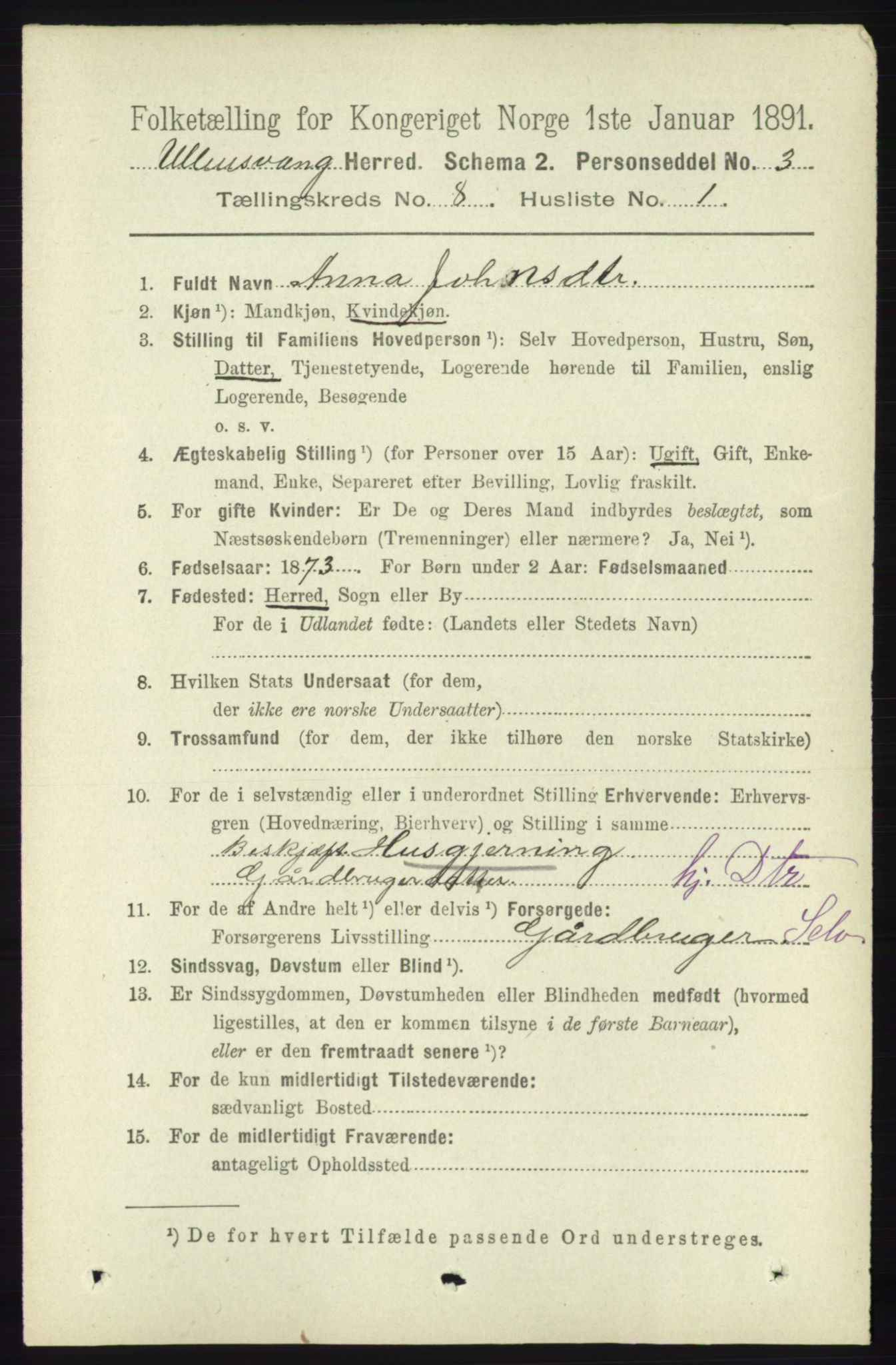 RA, 1891 census for 1230 Ullensvang, 1891, p. 2717