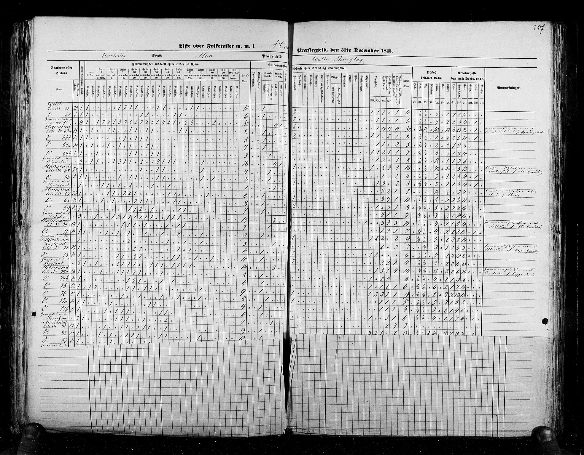 RA, Census 1845, vol. 6: Lister og Mandal amt og Stavanger amt, 1845, p. 257