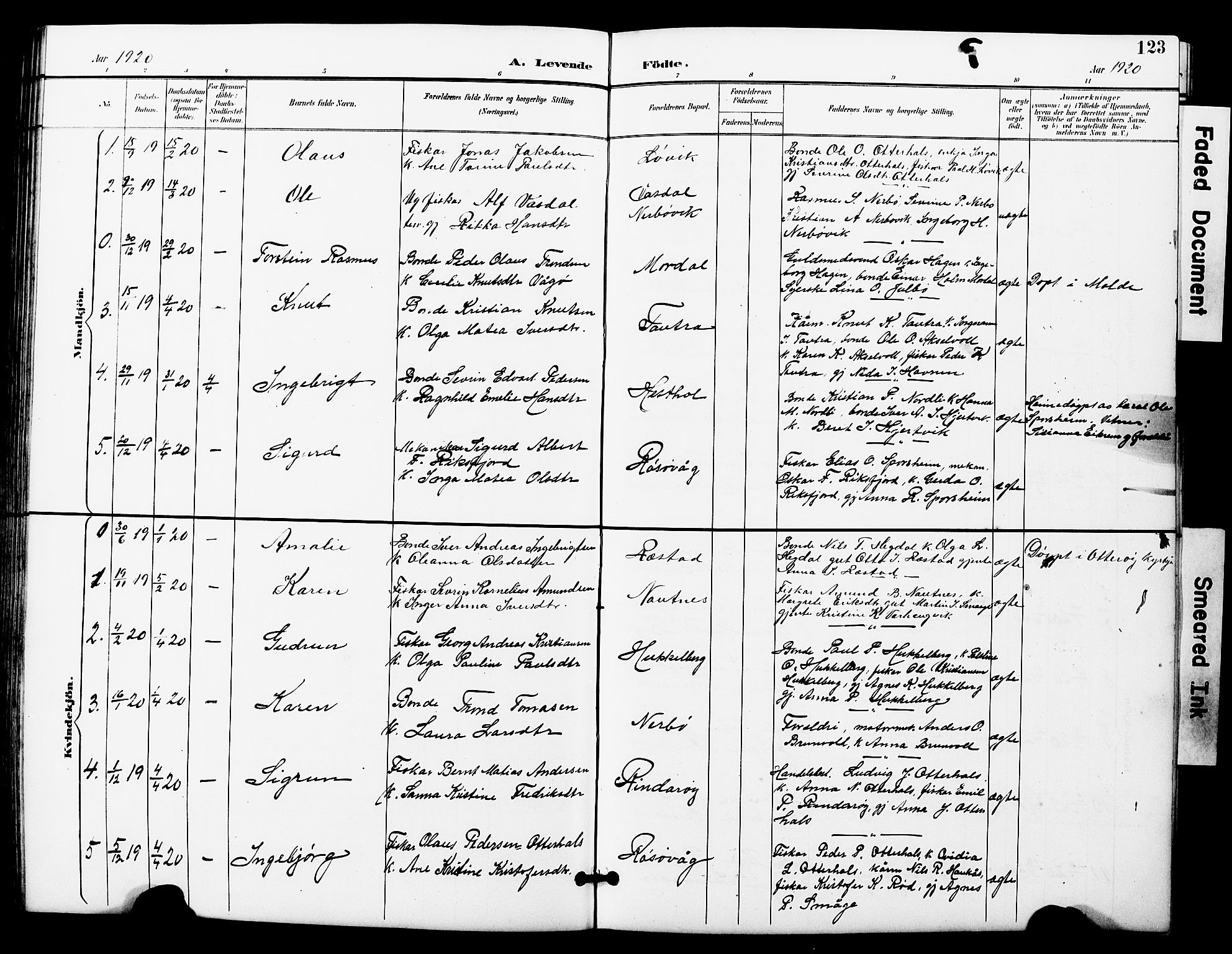 Ministerialprotokoller, klokkerbøker og fødselsregistre - Møre og Romsdal, SAT/A-1454/560/L0725: Parish register (copy) no. 560C02, 1895-1930, p. 123