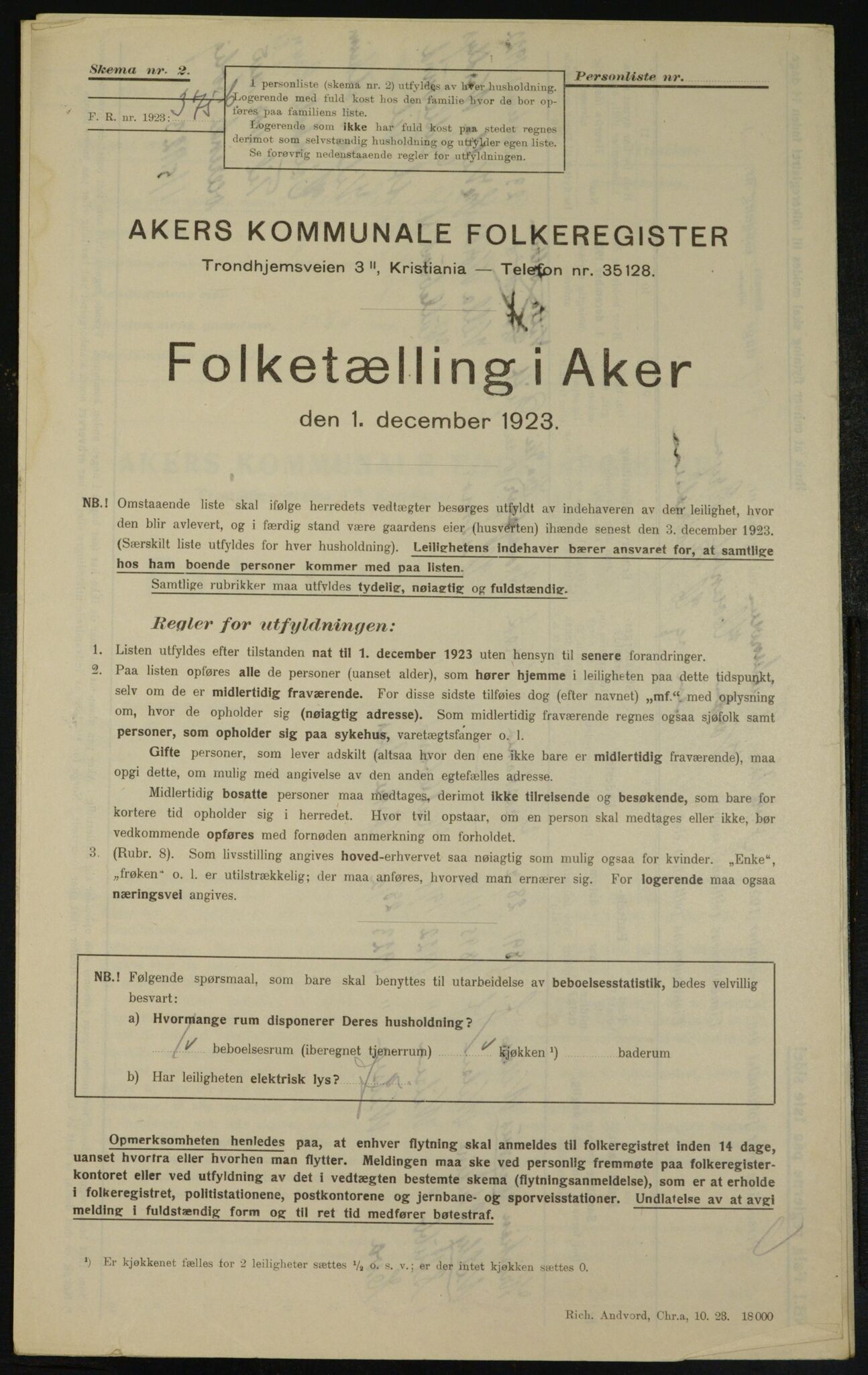 , Municipal Census 1923 for Aker, 1923, p. 24906