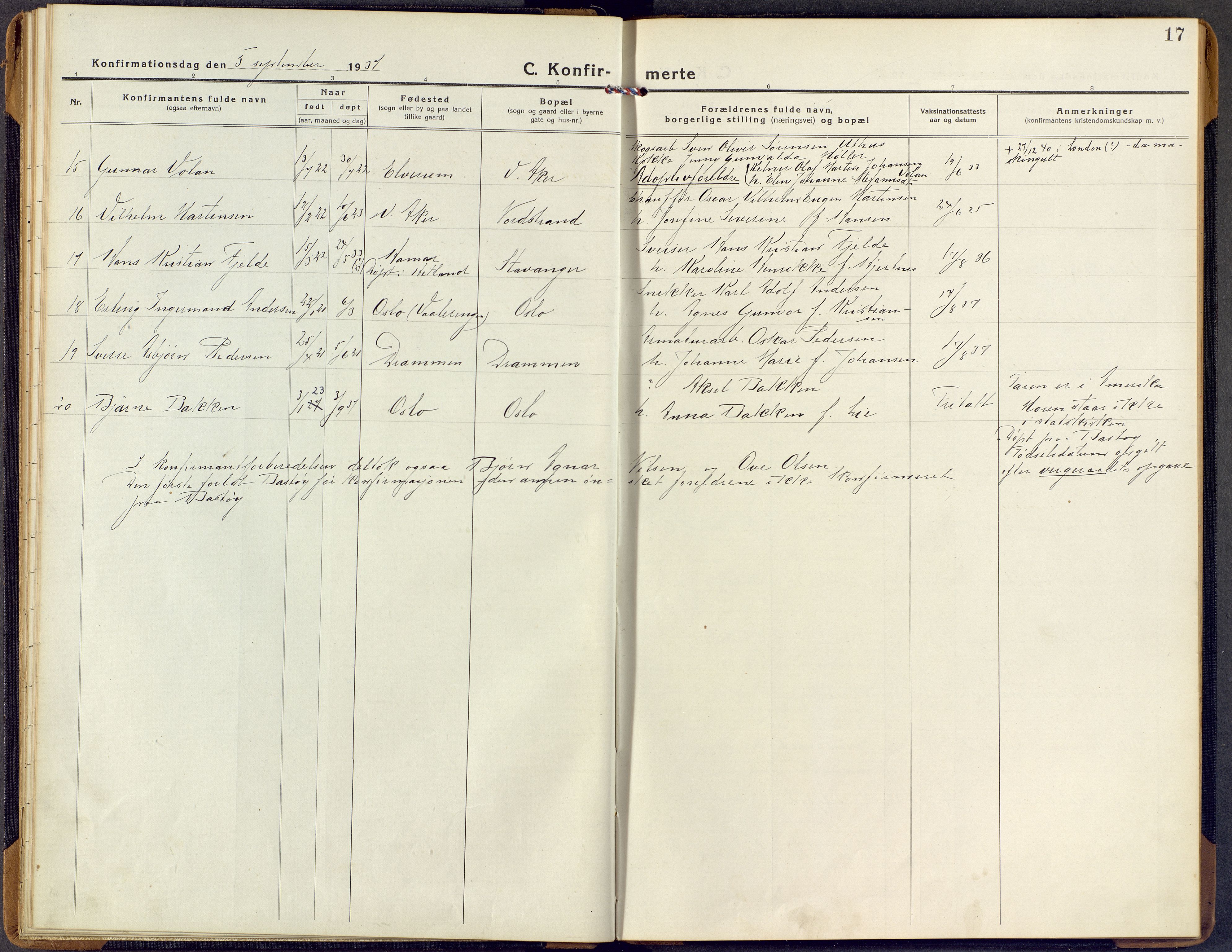 Borre kirkebøker, SAKO/A-338/F/Fd/L0001: Parish register (official) no. IV 1, 1922-1964, p. 17