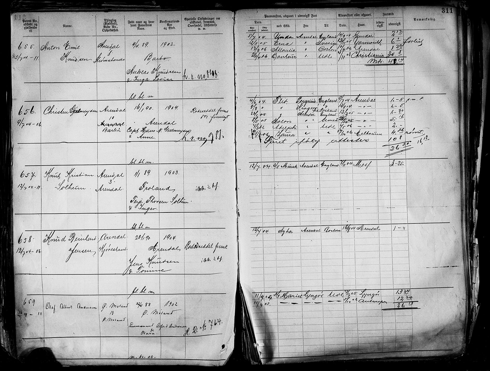 Arendal mønstringskrets, SAK/2031-0012/F/Fa/L0004: Annotasjonsrulle nr 3828-4715 og nr 1-1296, S-4, 1892-1918, p. 322