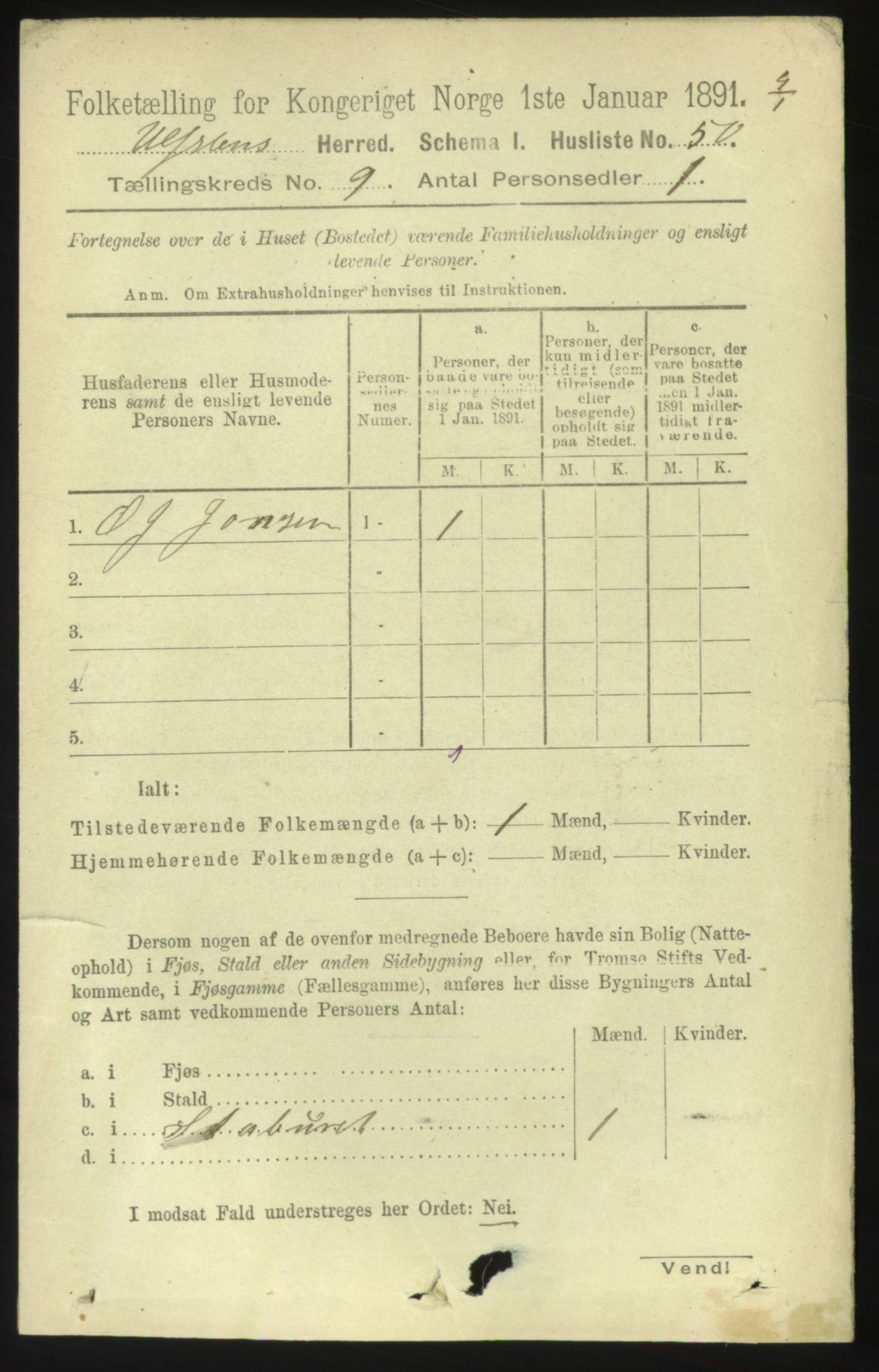 RA, 1891 census for 1516 Ulstein, 1891, p. 2815