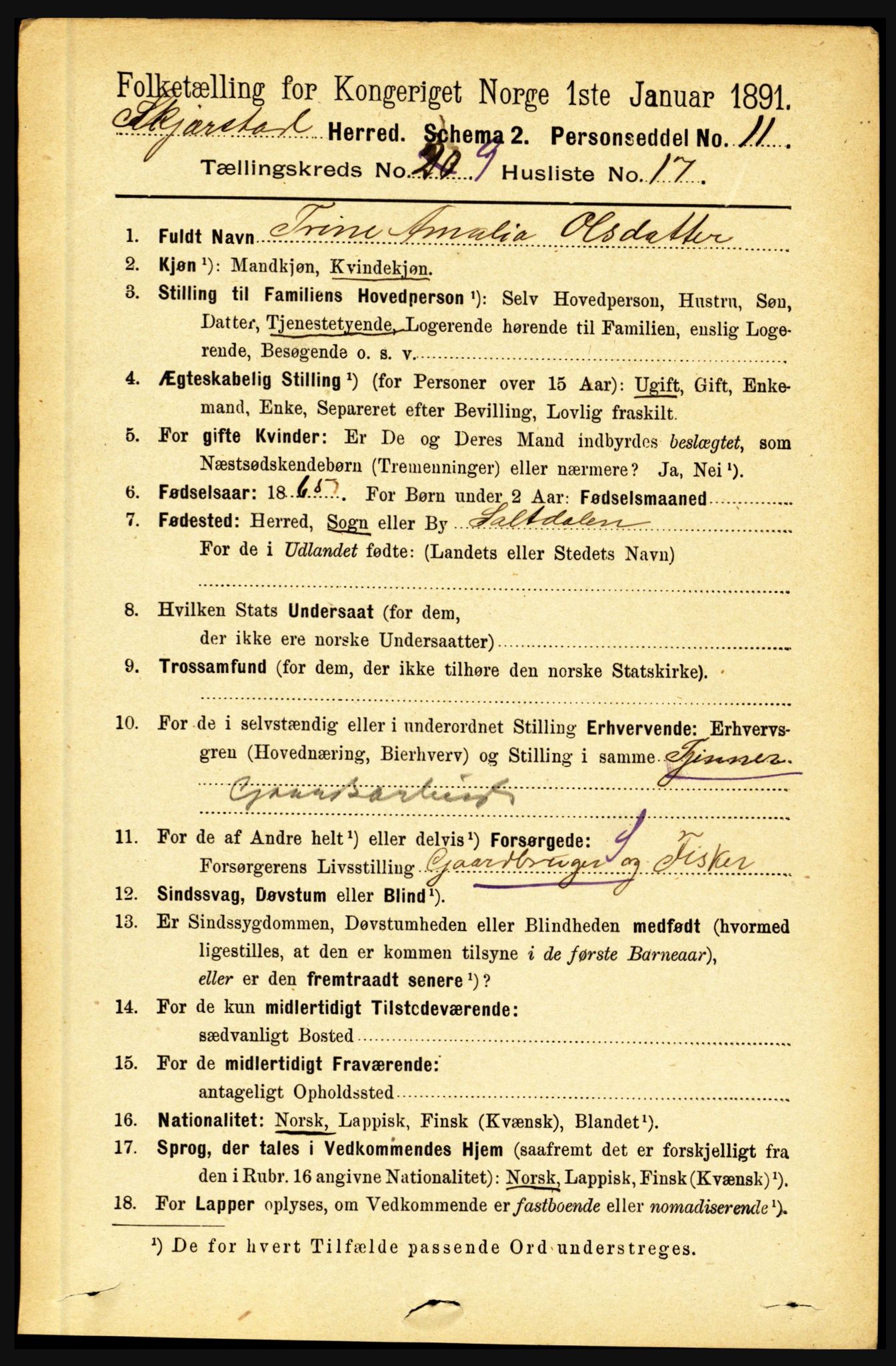 RA, 1891 census for 1842 Skjerstad, 1891, p. 3414