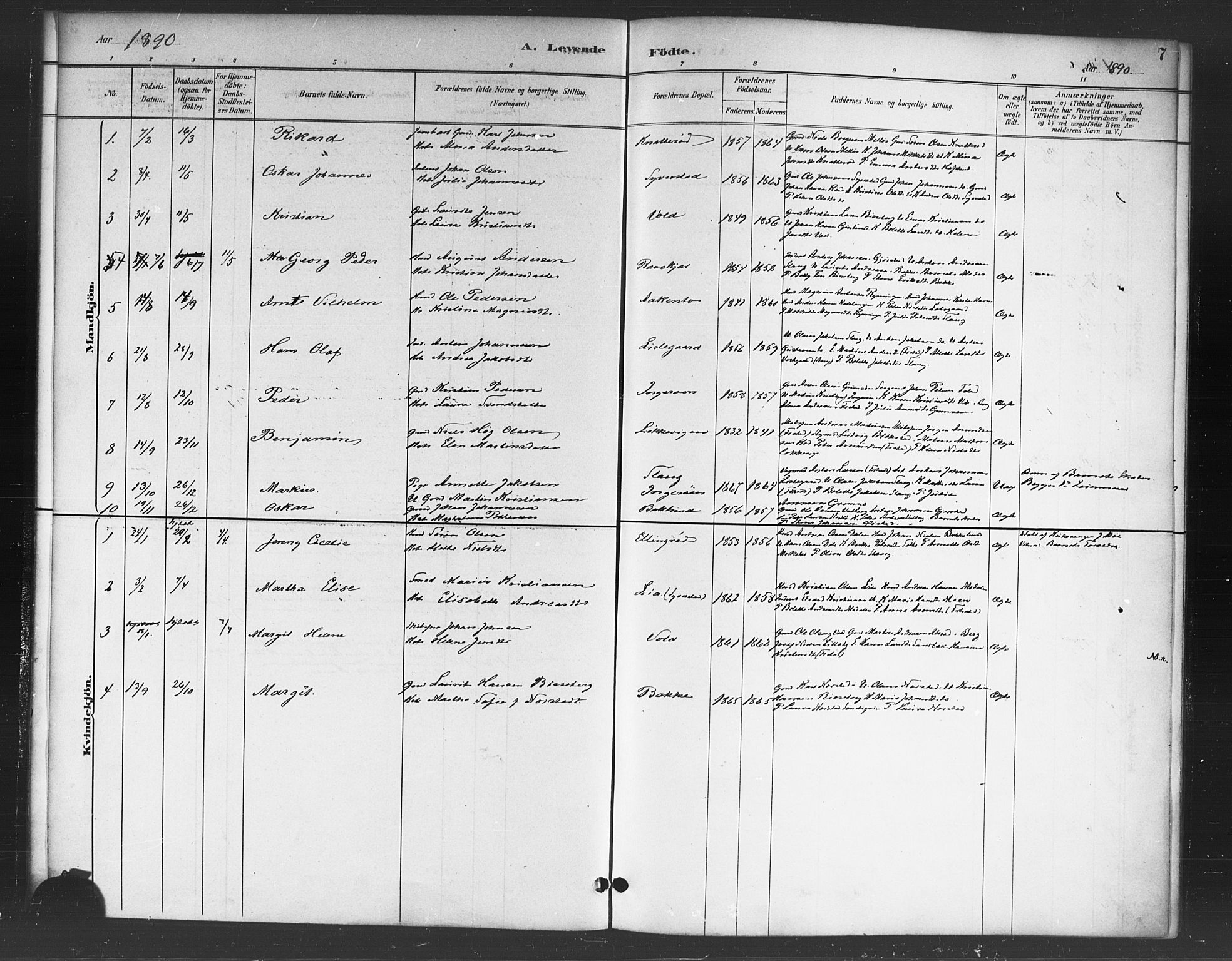 Skjeberg prestekontor Kirkebøker, SAO/A-10923/F/Fc/L0001: Parish register (official) no. III 1, 1886-1897, p. 7
