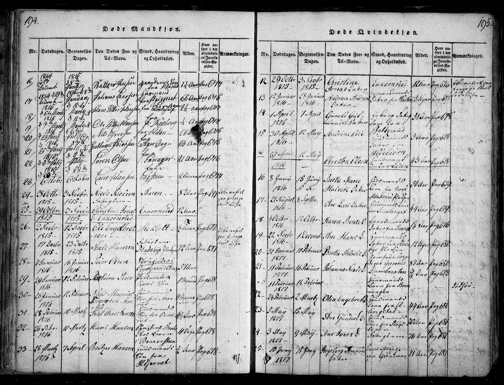 Nesodden prestekontor Kirkebøker, SAO/A-10013/F/Fa/L0006: Parish register (official) no. I 6, 1814-1847, p. 194-195
