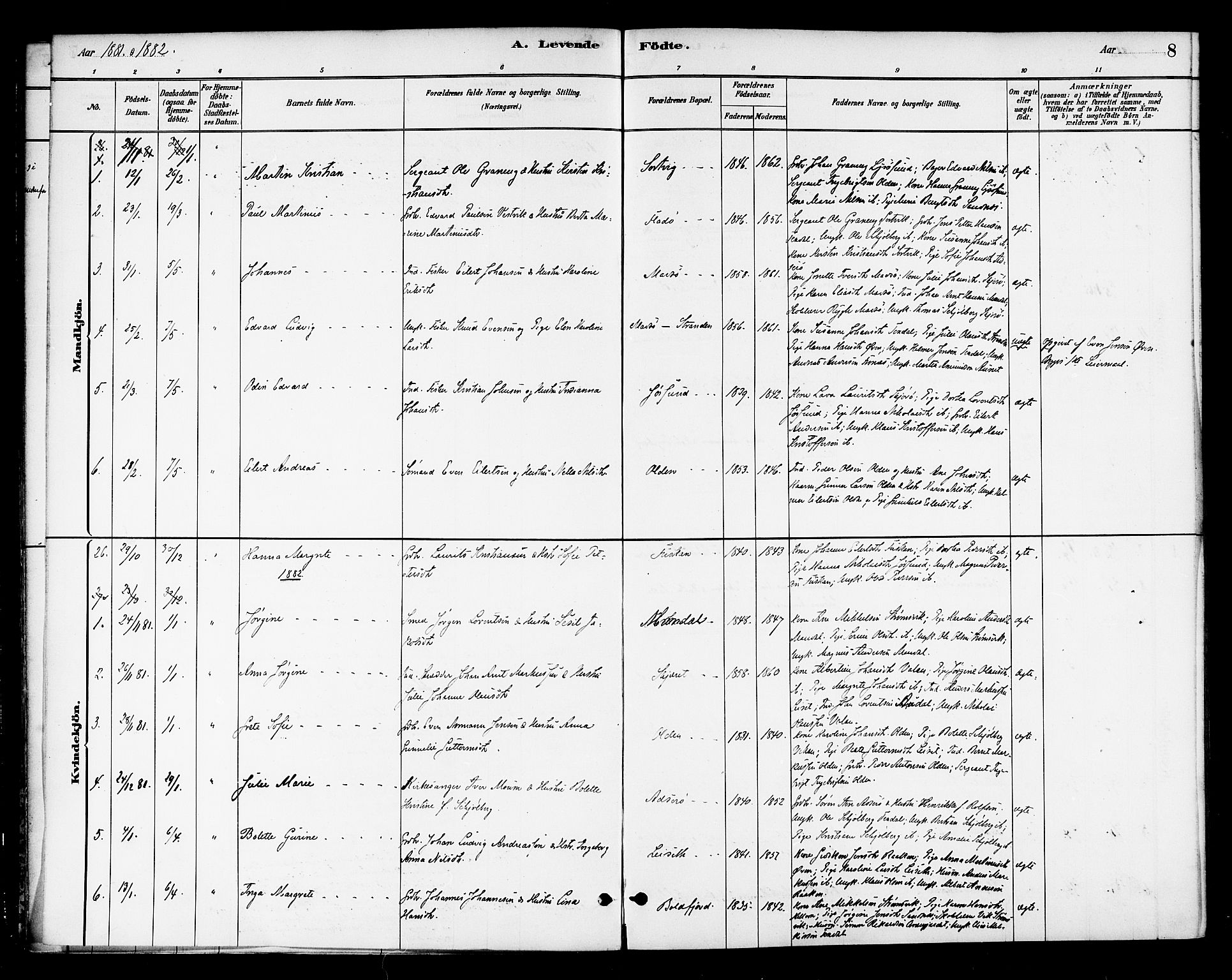 Ministerialprotokoller, klokkerbøker og fødselsregistre - Sør-Trøndelag, SAT/A-1456/654/L0663: Parish register (official) no. 654A01, 1880-1894, p. 8