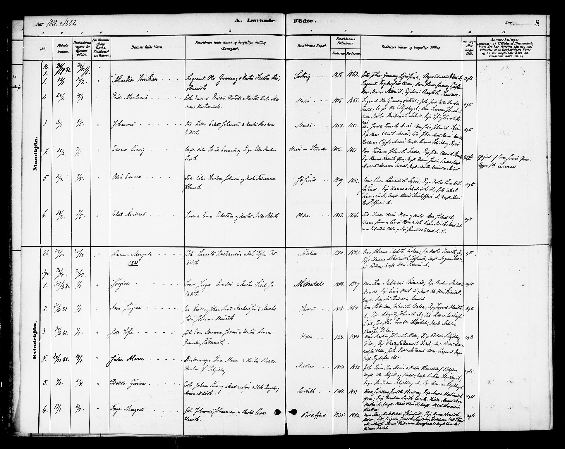 Ministerialprotokoller, klokkerbøker og fødselsregistre - Sør-Trøndelag, AV/SAT-A-1456/654/L0663: Parish register (official) no. 654A01, 1880-1894, p. 8