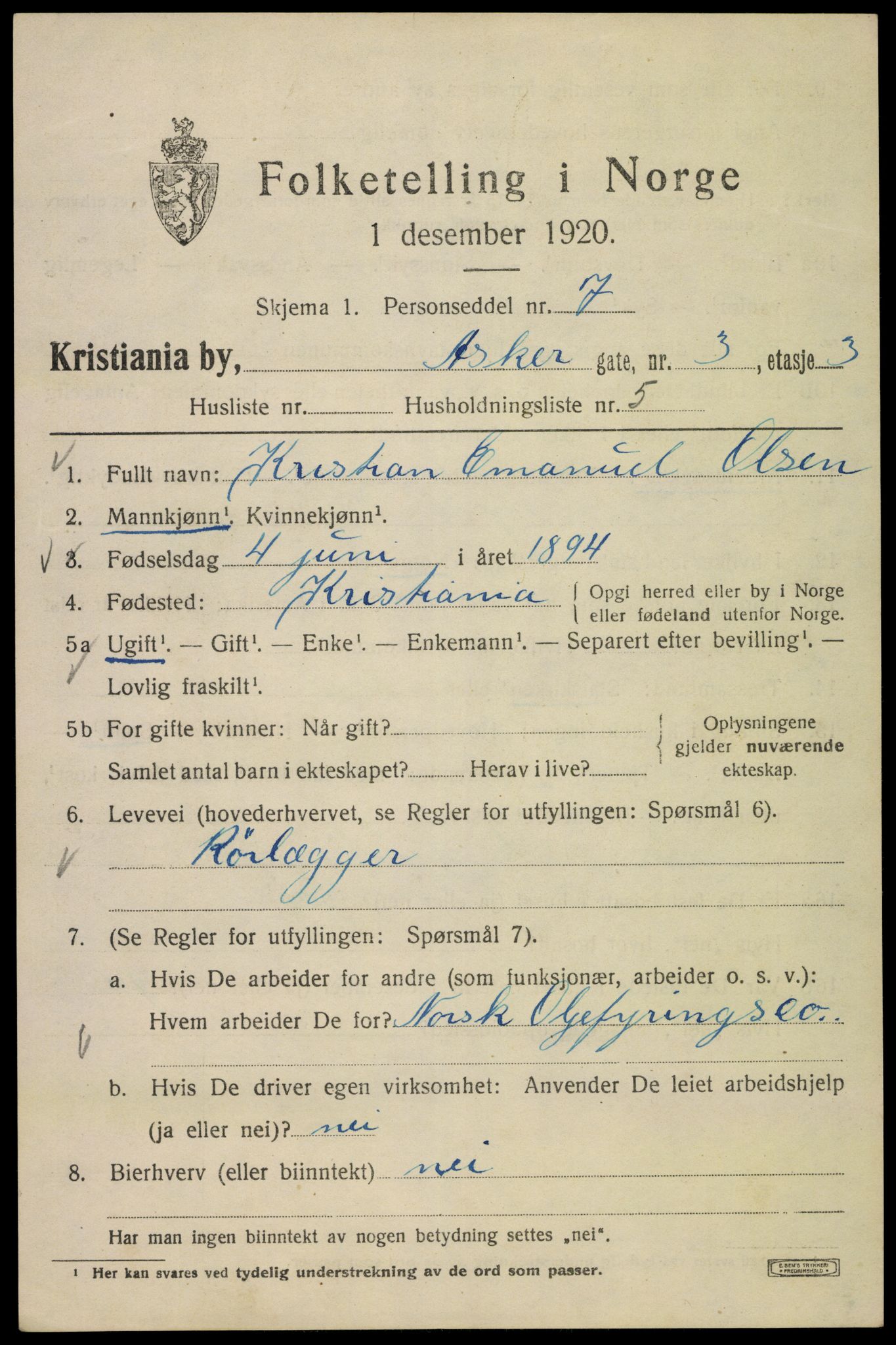 SAO, 1920 census for Kristiania, 1920, p. 146791