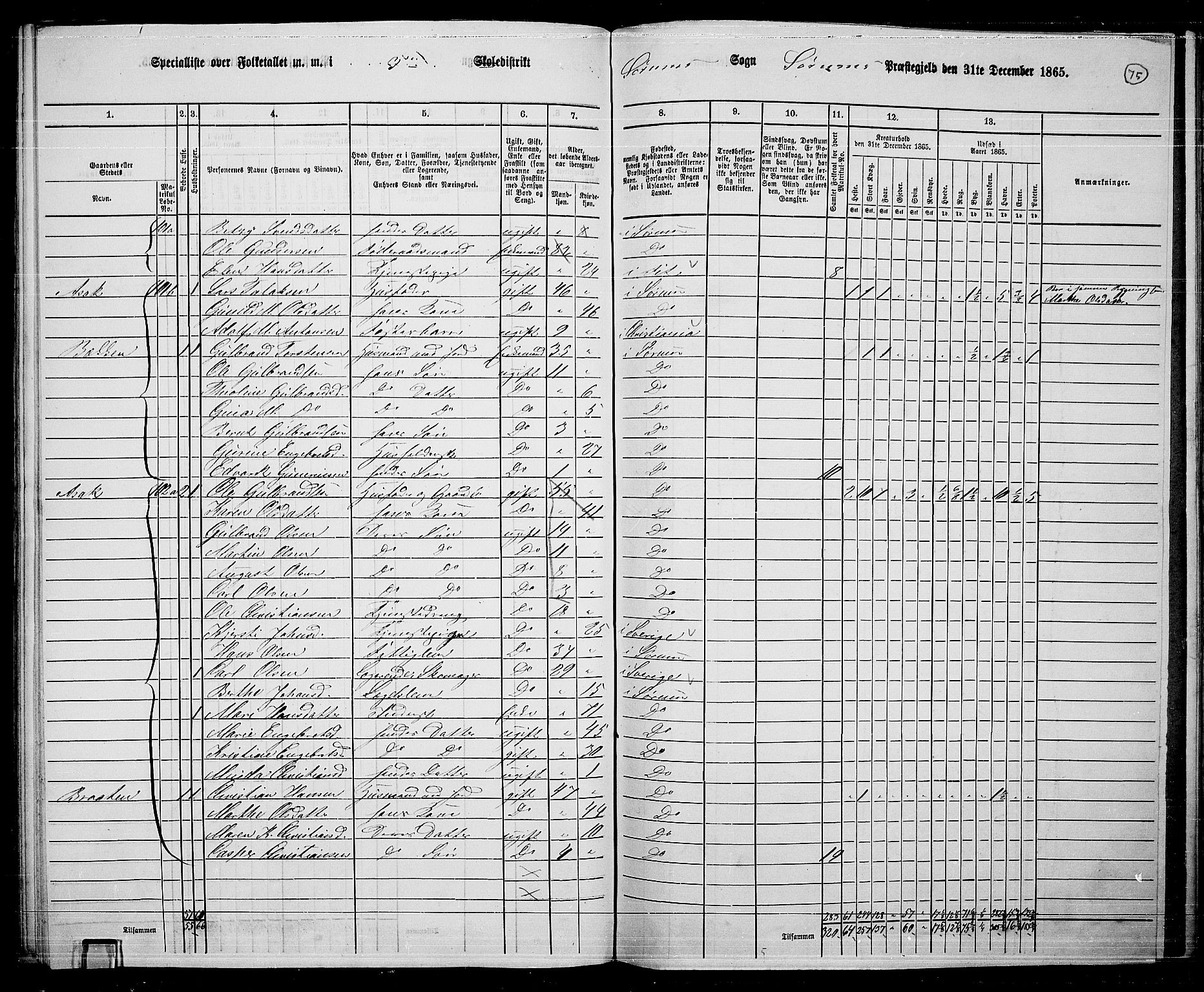 RA, 1865 census for Sørum, 1865, p. 71