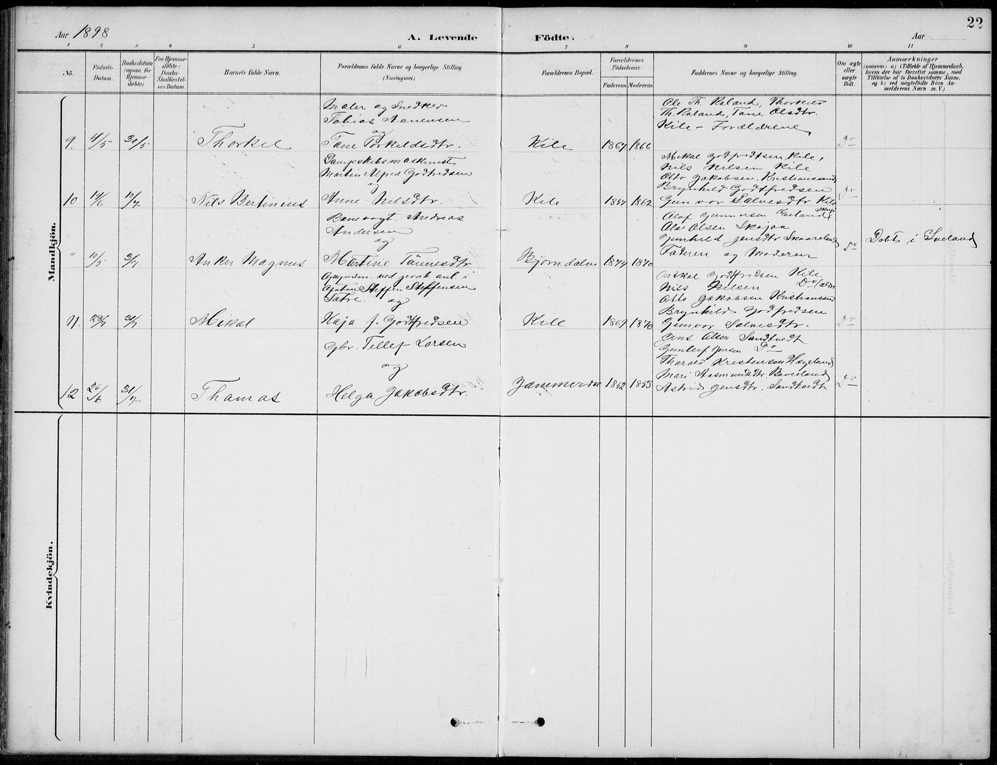 Vennesla sokneprestkontor, AV/SAK-1111-0045/Fb/Fba/L0003: Parish register (copy) no. B 3, 1890-1919, p. 22