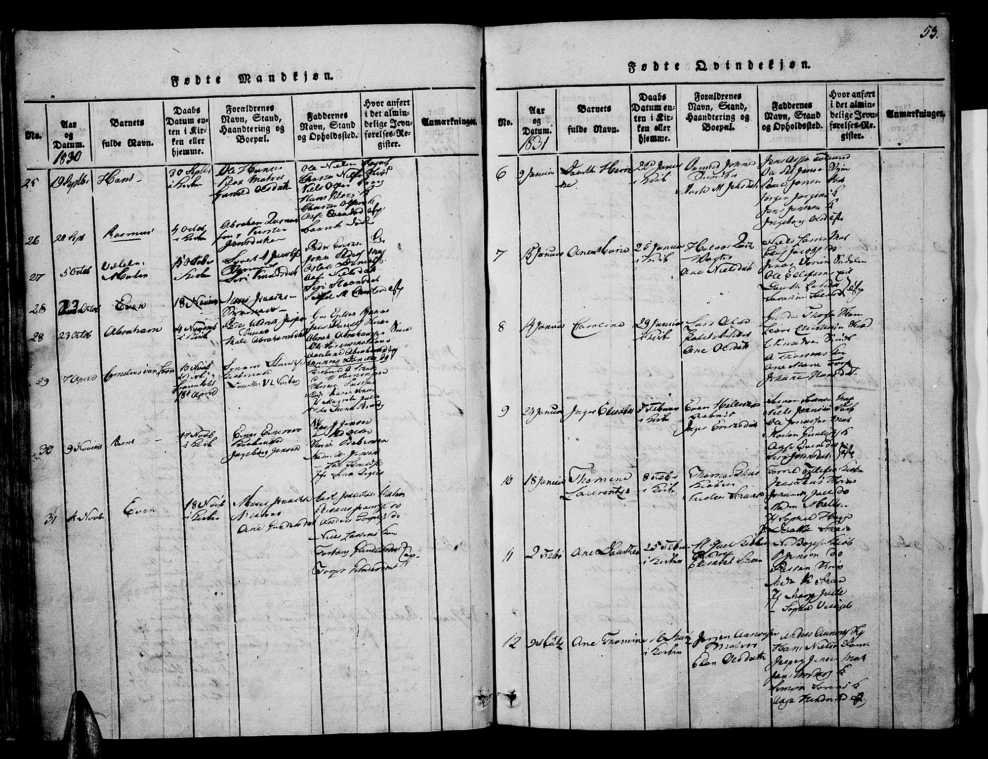 Risør sokneprestkontor, AV/SAK-1111-0035/F/Fa/L0002: Parish register (official) no. A 2, 1815-1839, p. 53