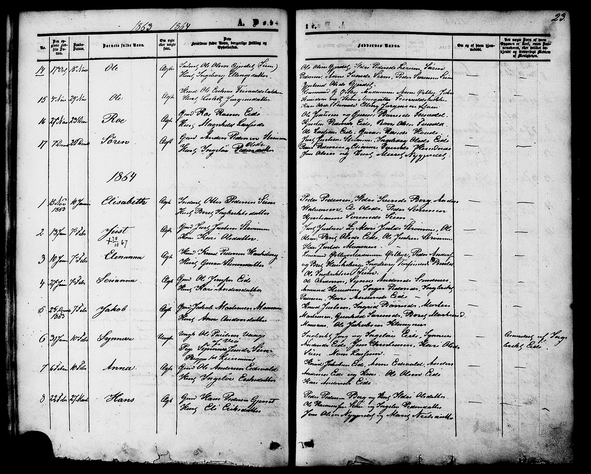 Ministerialprotokoller, klokkerbøker og fødselsregistre - Møre og Romsdal, AV/SAT-A-1454/542/L0552: Parish register (official) no. 542A02, 1854-1884, p. 23